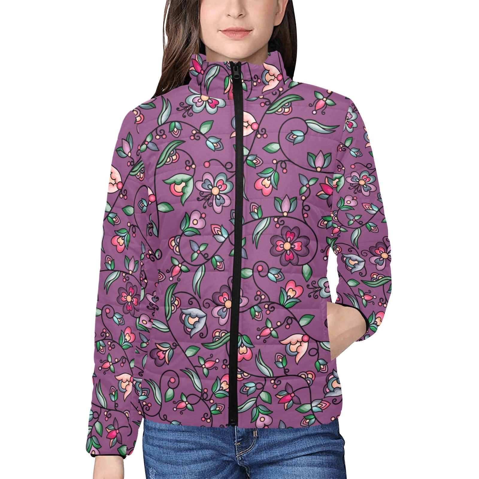 Amber Evening Garland Purple Women's Stand Collar Padded Jacket