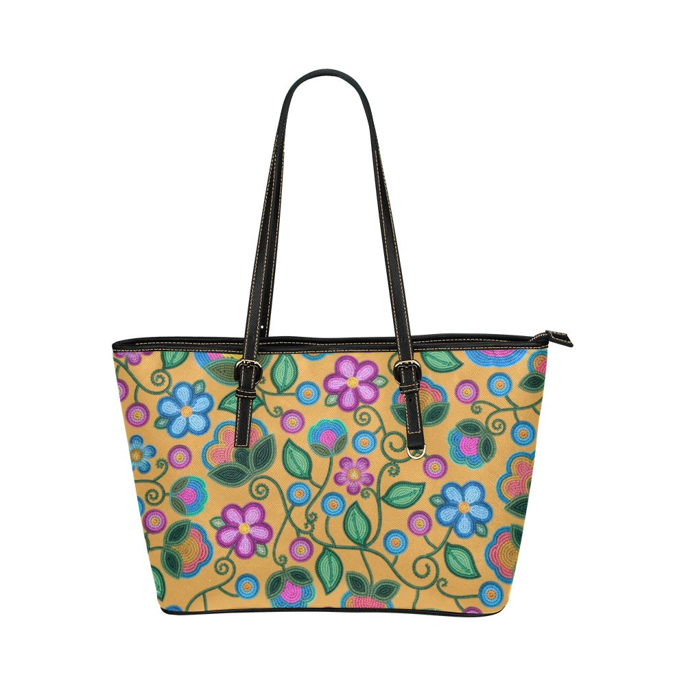 Turquoise Sunbeam Yellow Leather Tote Bag/Large