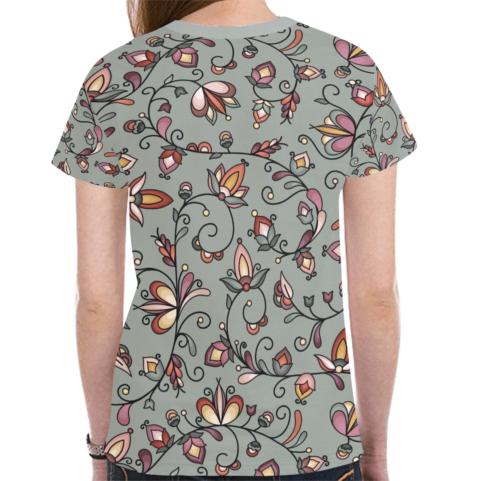 Burnt Sky Petals Green T-shirt for Women