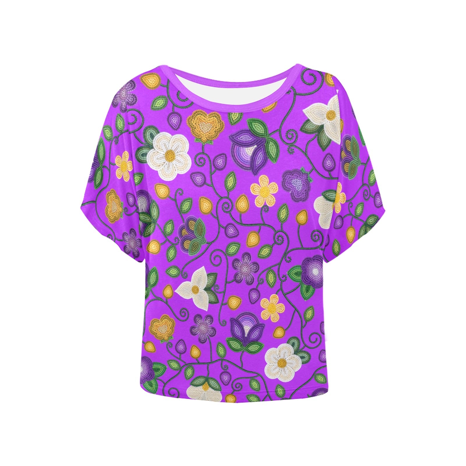 Midnight Moss Bloom Purple Women's Batwing-Sleeved Blouse T-shirt