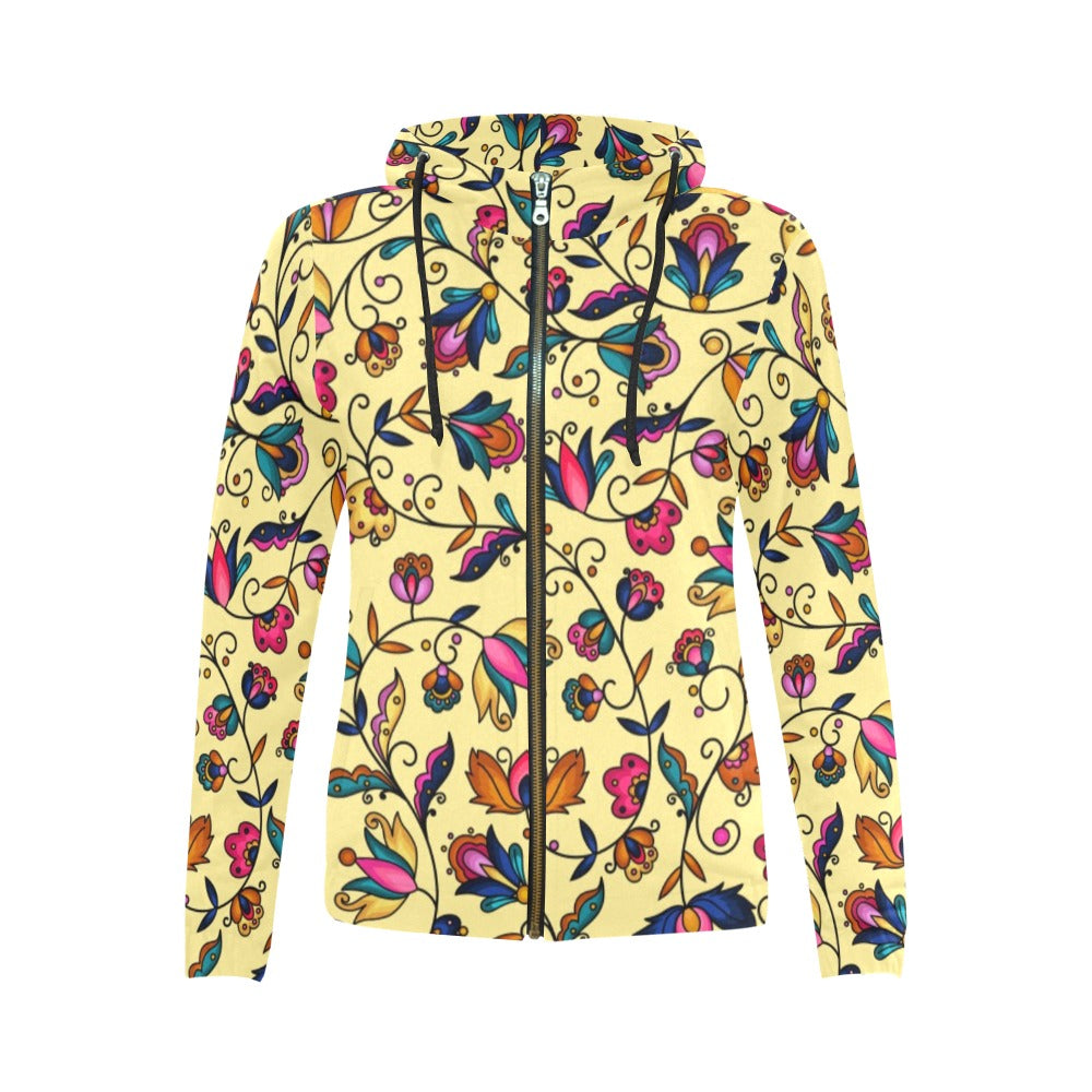 Copper Prairie Petals Yellow Full Zip Hoodie for Women