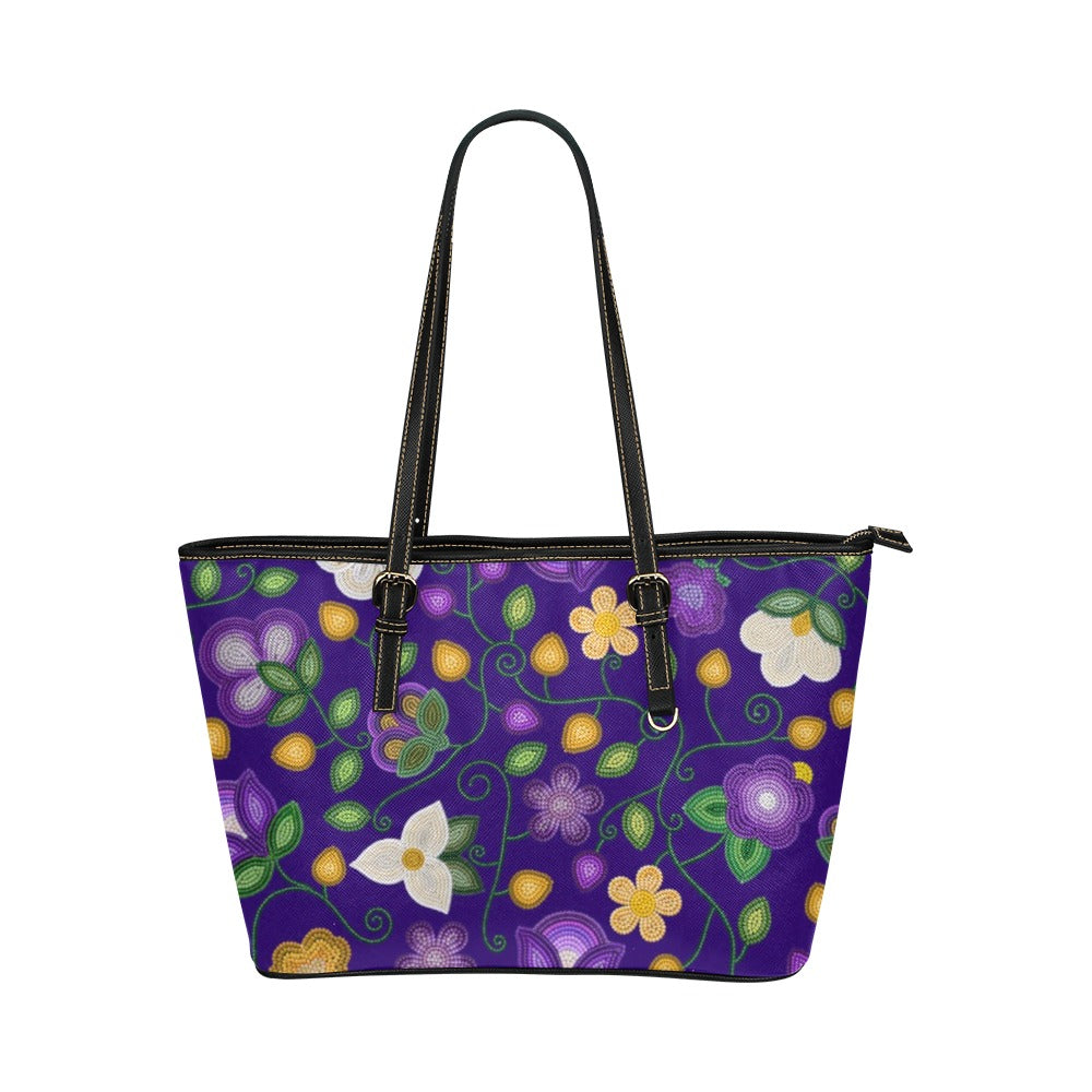 Midnight Moss Bloom Aubergine Leather Tote Bag/Large