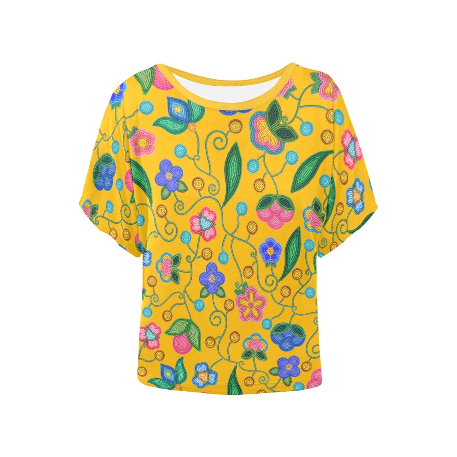 Skyberry Serenade Yellow Women's Batwing-Sleeved Blouse T-shirt