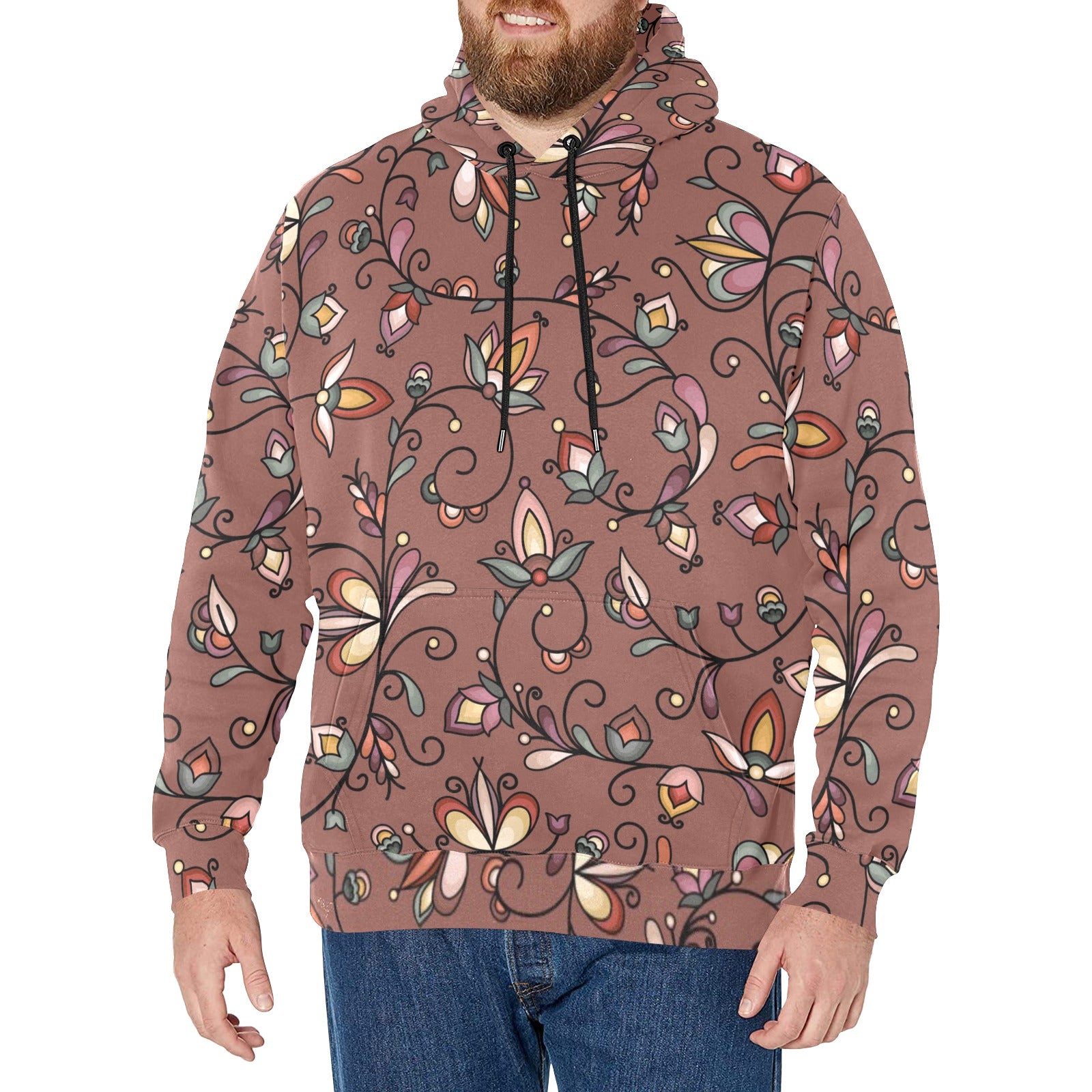 Burnt Sky Petals Brown Men's Long Sleeve Fleece Hoodie