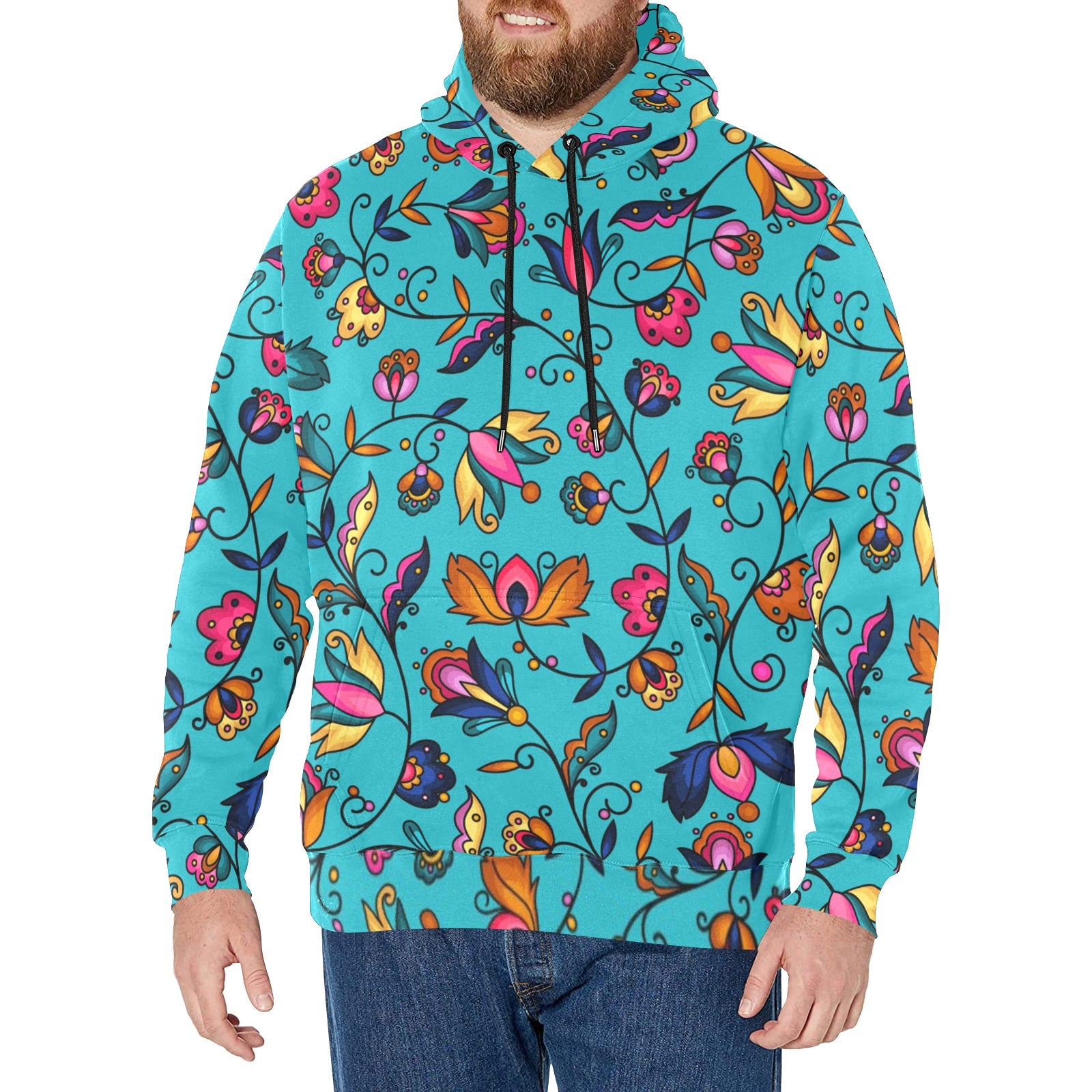 Copper Prairie Petals Turquoise Men's Long Sleeve Fleece Hoodie