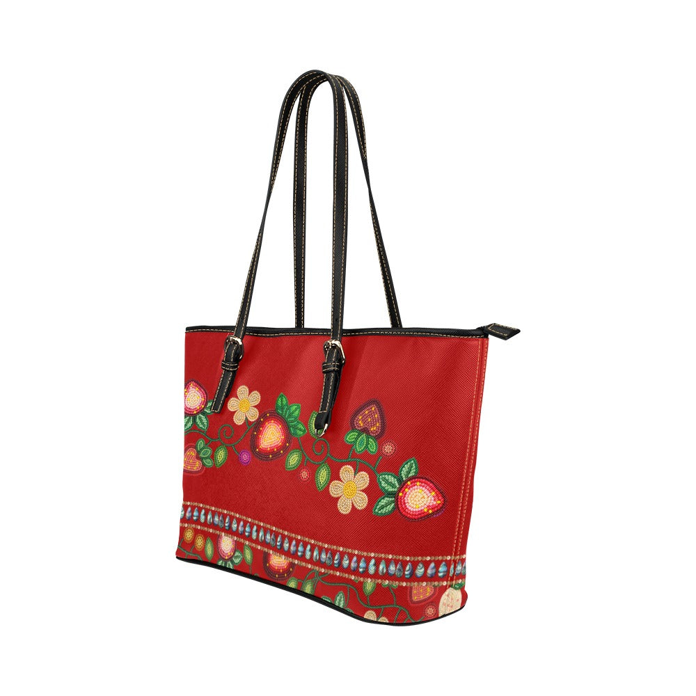 Berry Garden Red Leather Tote Bag/Large