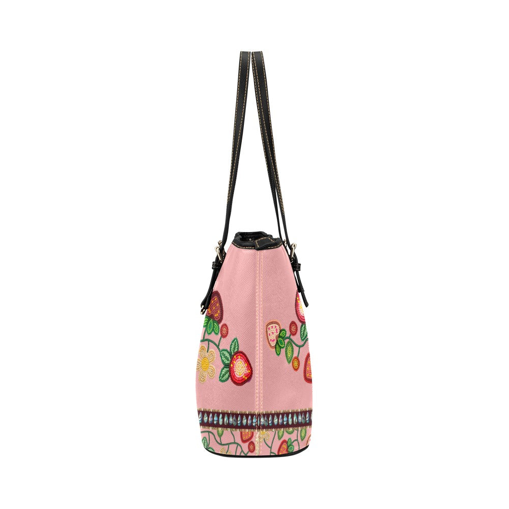 Berry Garden Pink Leather Tote Bag/Large