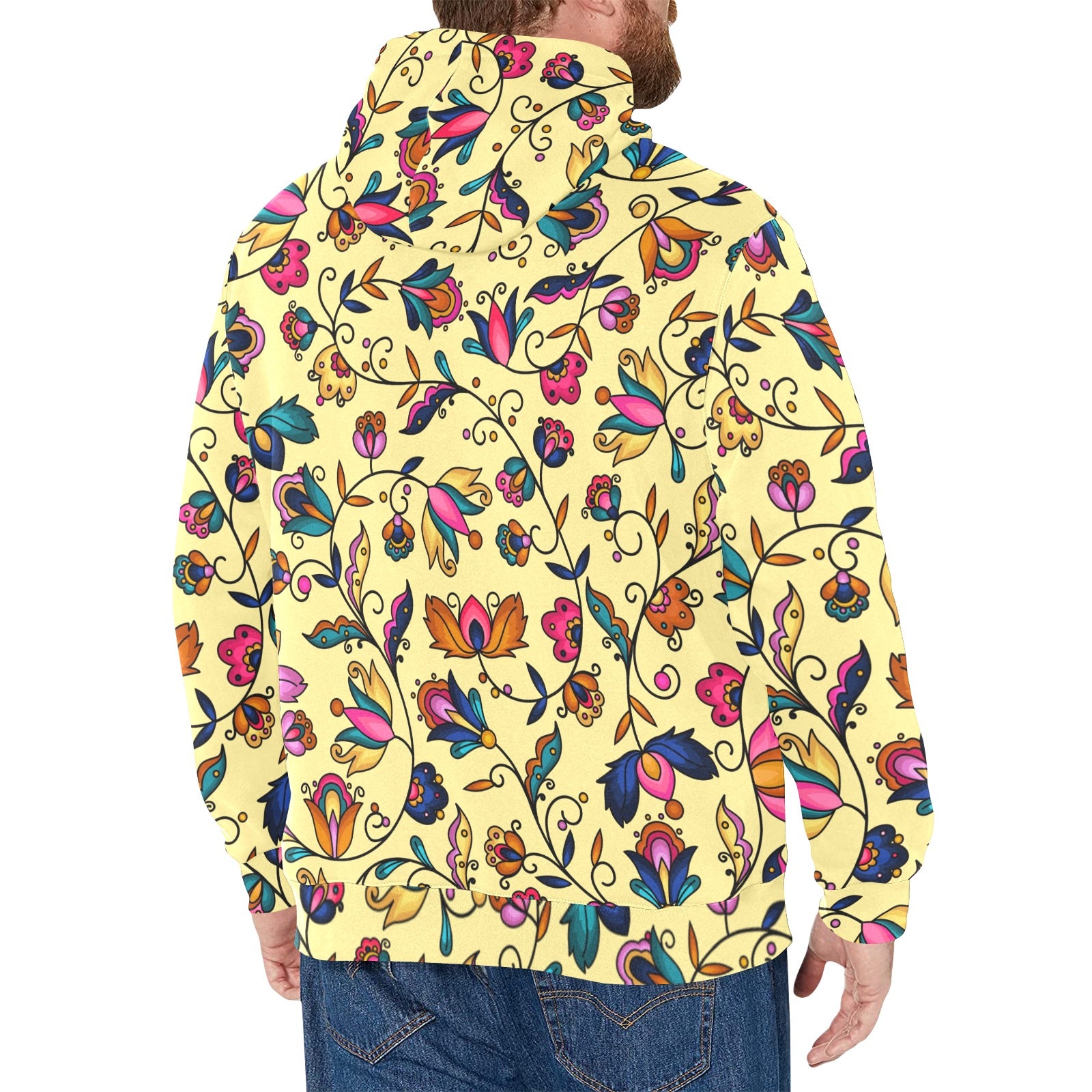 Copper Prairie Petals Yellow Men's Long Sleeve Fleece Hoodie