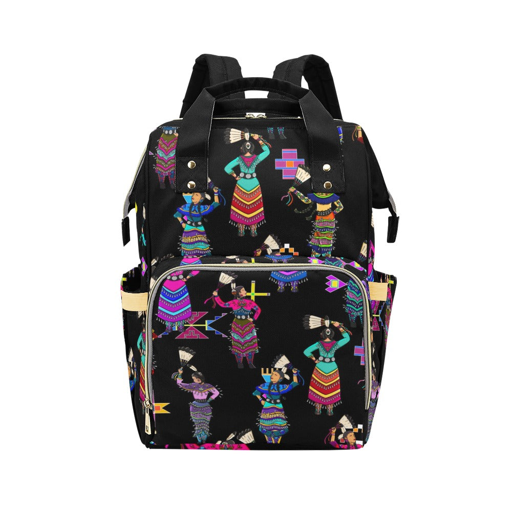 Women's Jingle Dancers Black Multi-Function Diaper Backpack/Diaper Bag