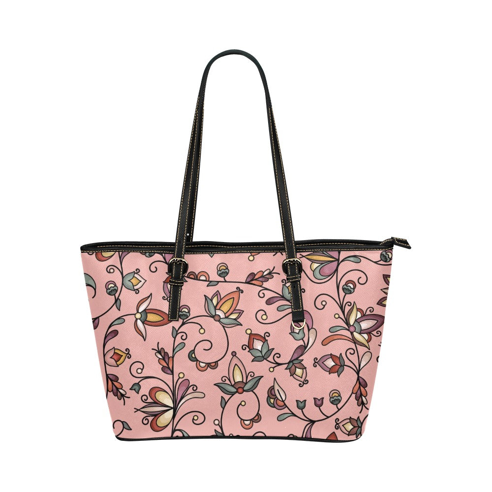 Burnt Sky Petals Peach Leather Tote Bag/Large