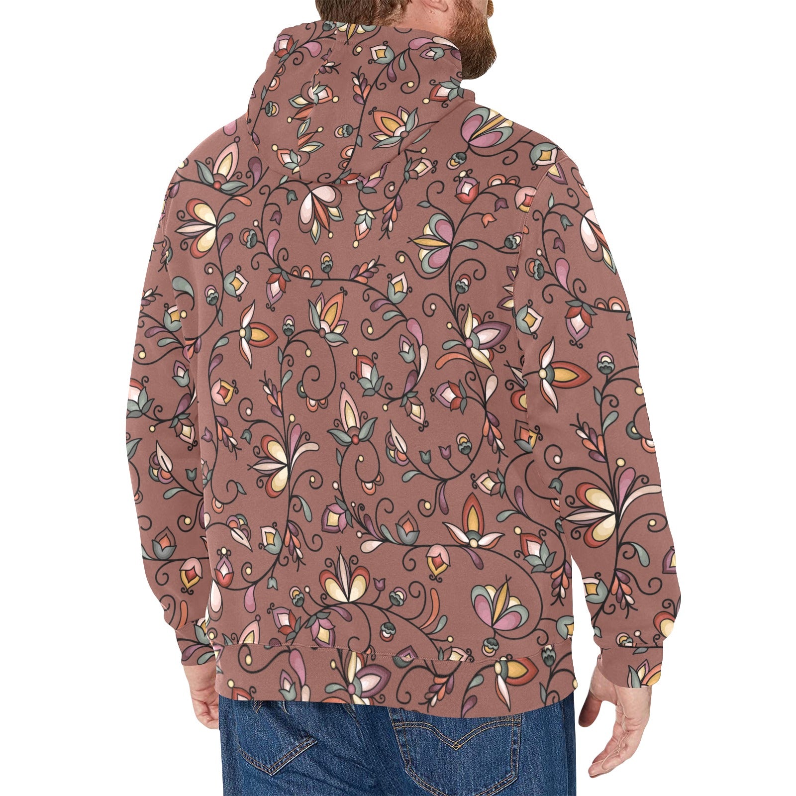 Burnt Sky Petals Brown Men's Long Sleeve Fleece Hoodie