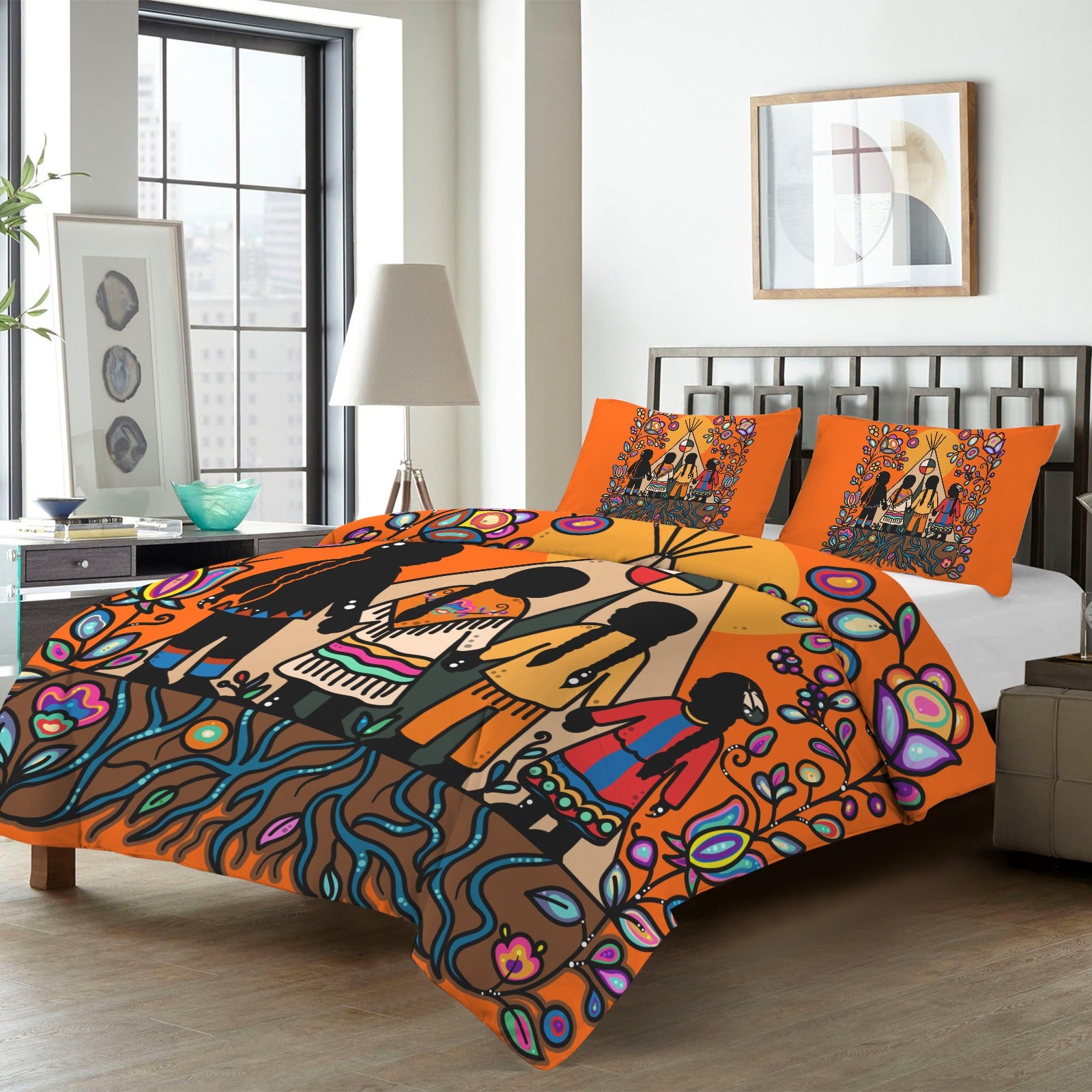 Rooted in Culture 4-Piece Bedding Set with Blank Fitted Sheet 82.7x82.7inch