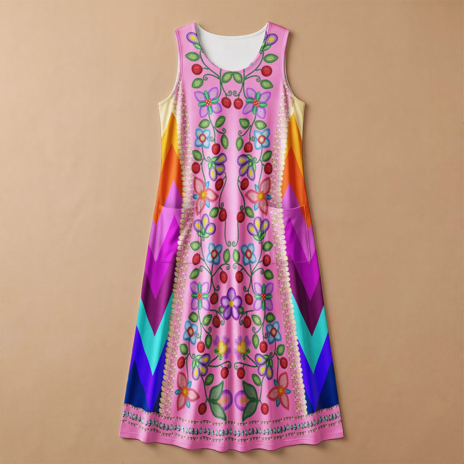 Beaded Offering Pink 1 Women's Sleeveless Long Dress