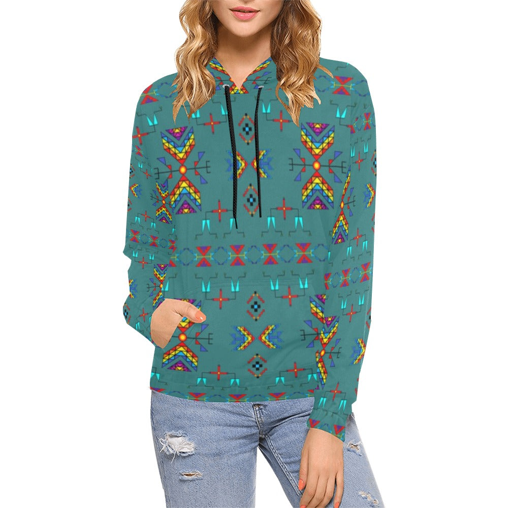 Rainy Chief Rainbow Teal Sky Hoodie for Women (USA Size)