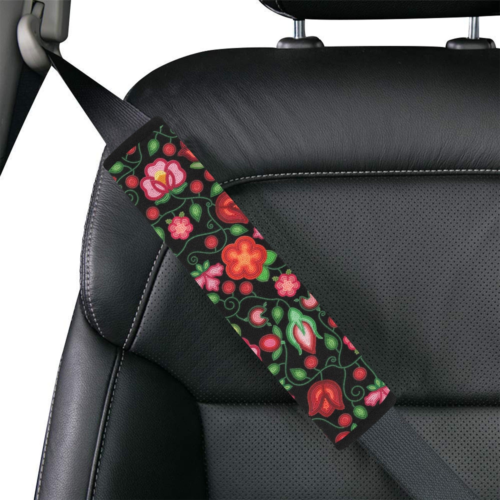Rose Reverie Black Car Seat Belt Cover 7''x12.6'' (Pack of 2)