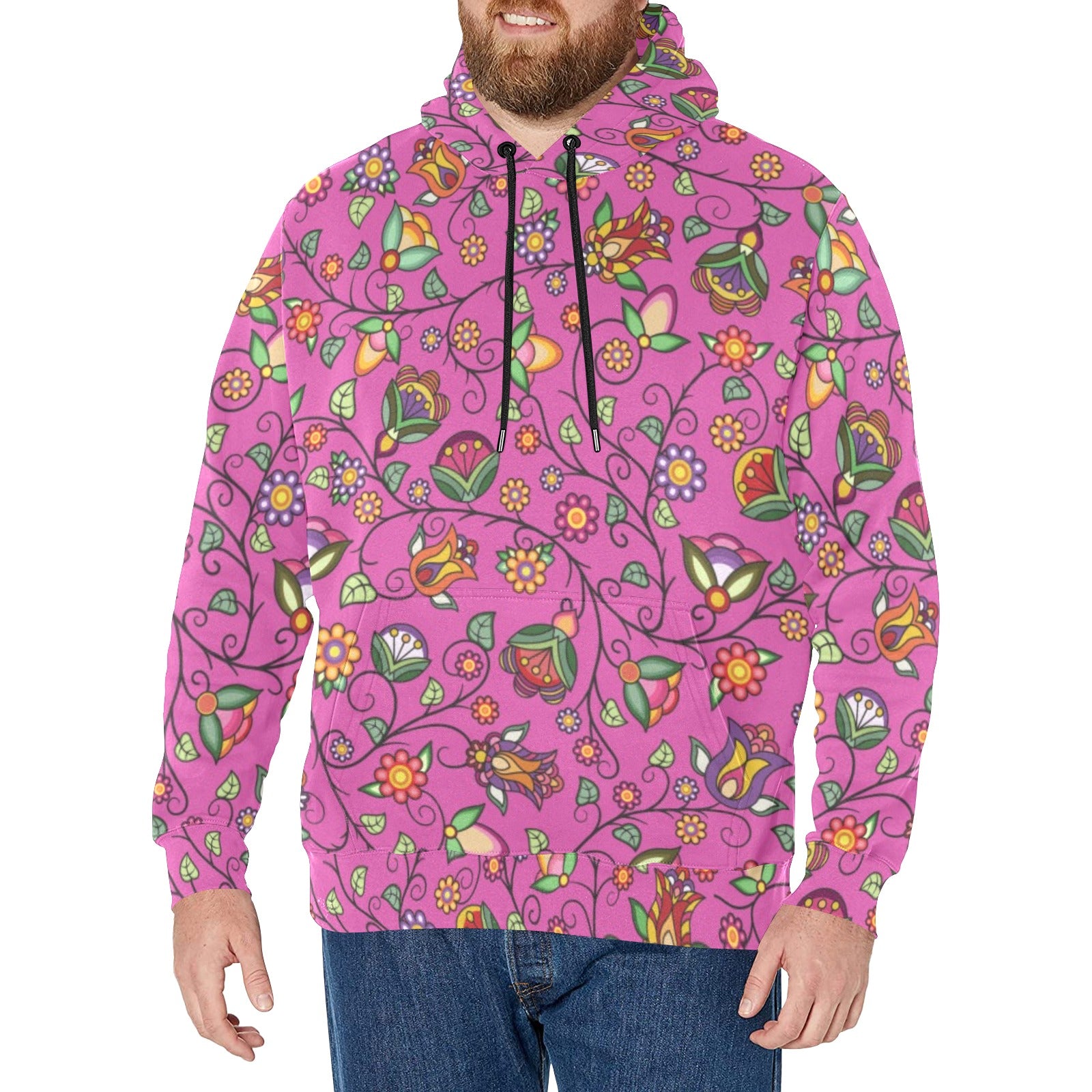 Heartbeat Petals Pink Men's Long Sleeve Fleece Hoodie