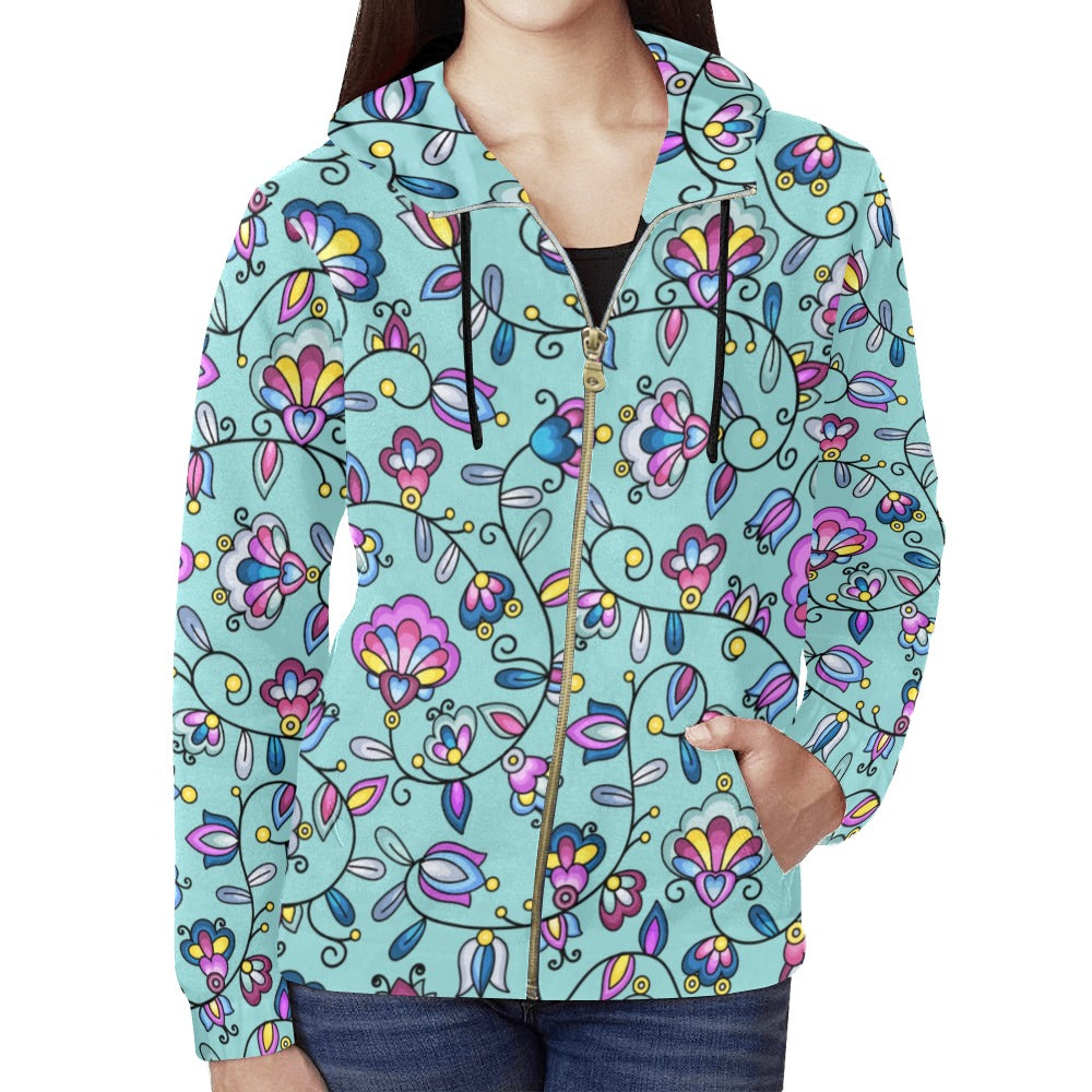 Autumn Bundle Blessing Turquoise Full Zip Hoodie for Women