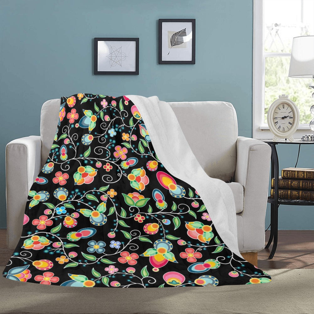 Floral Bounty Black Ultra-Soft Micro Fleece Blanket 60"x80"