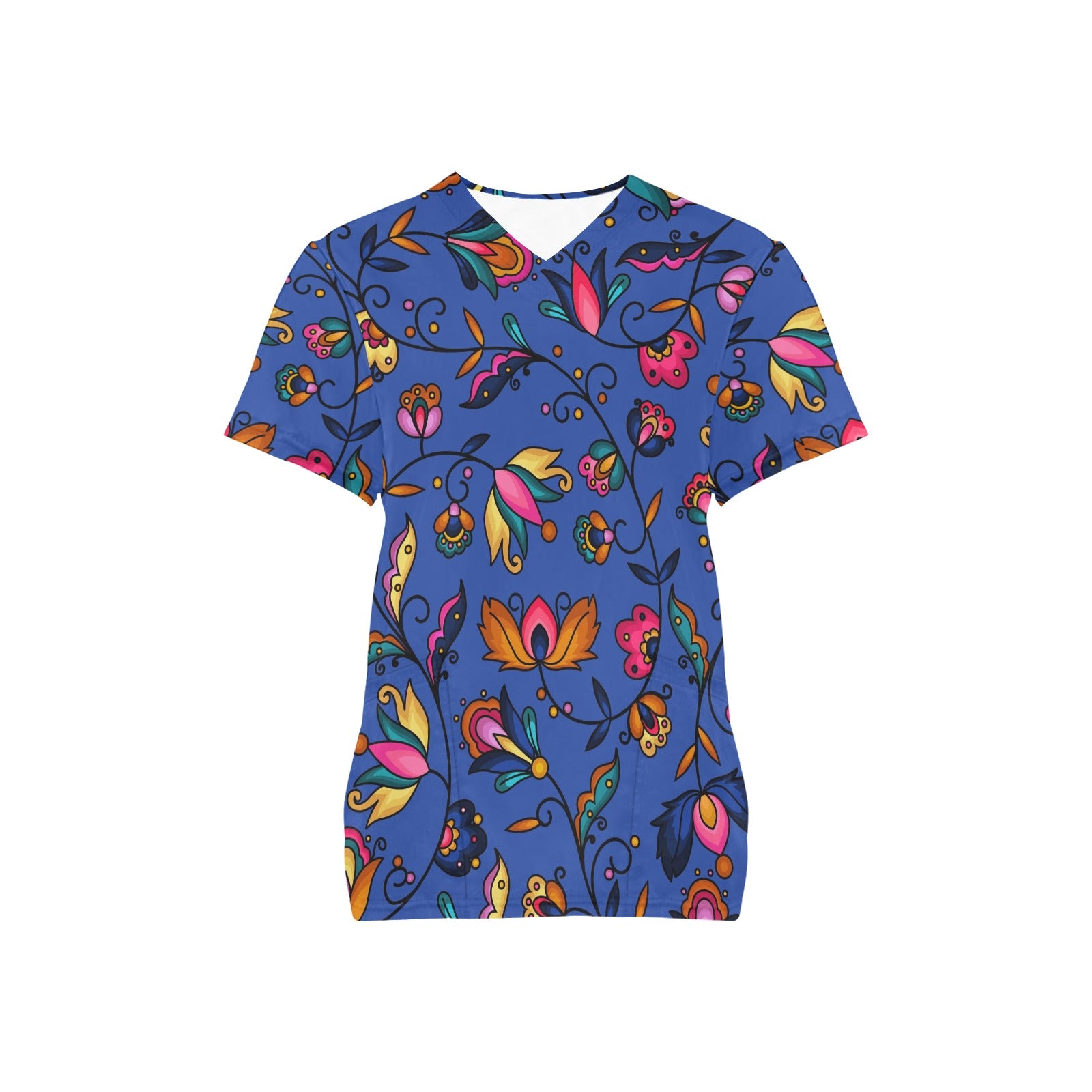 Copper Prairie Petals Blue Scrub Top