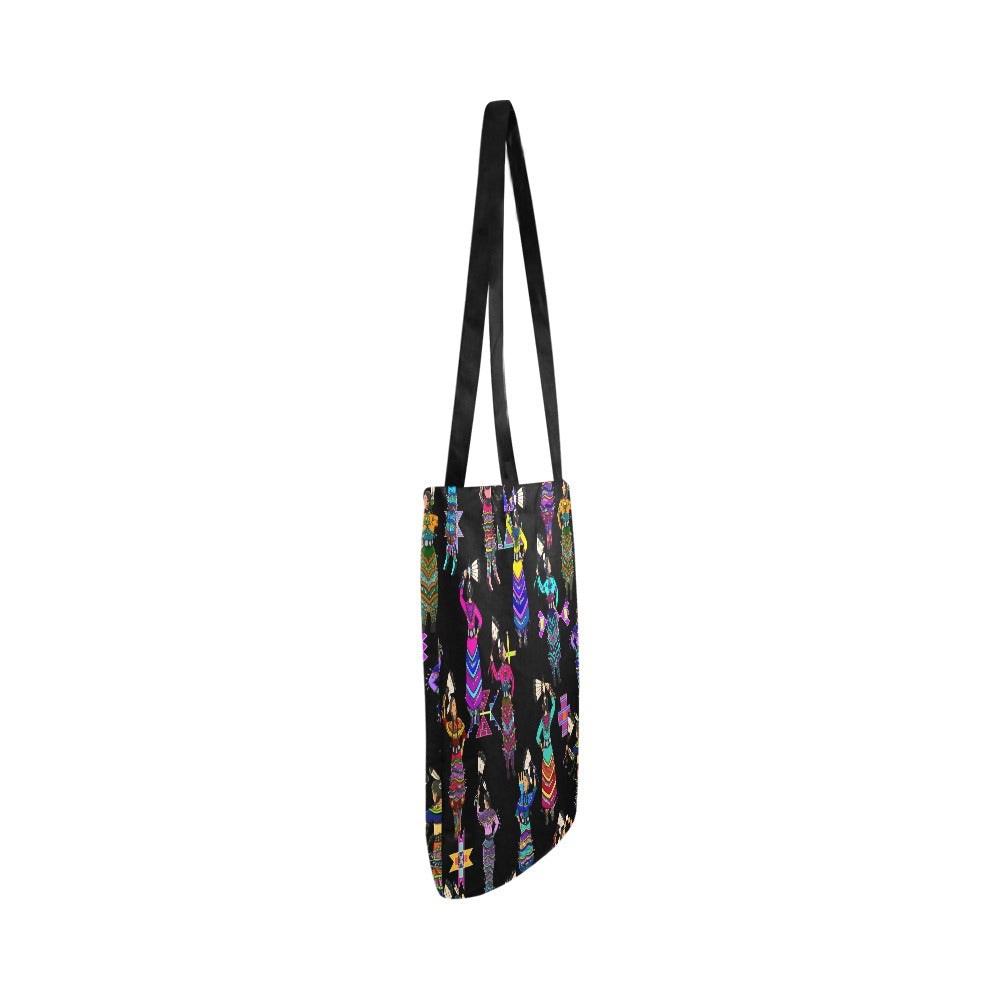 Women's Jingle Dancers Black Reusable Shopping Bag (Two sides)