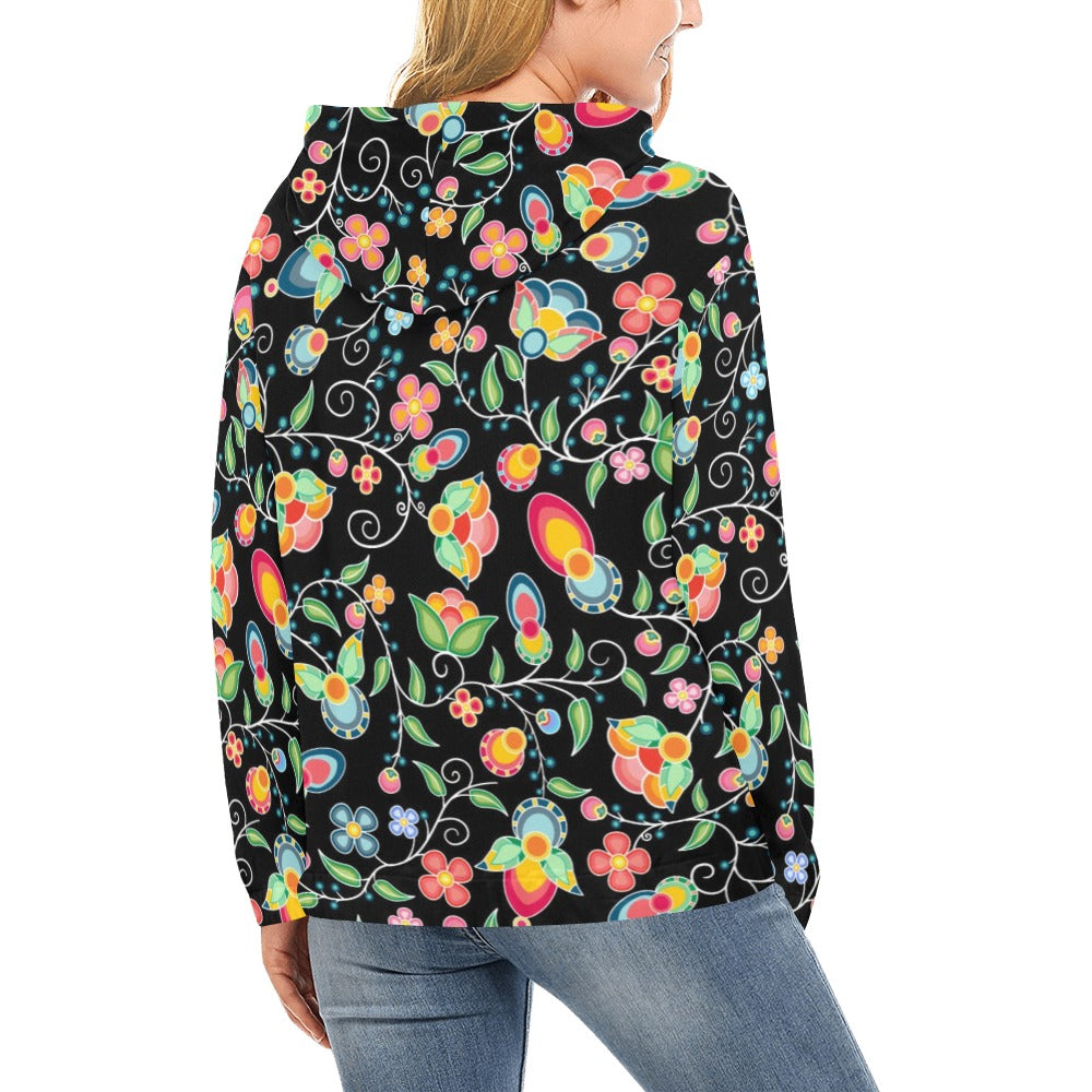 Floral Bounty Black Hoodie for Women (USA Size)