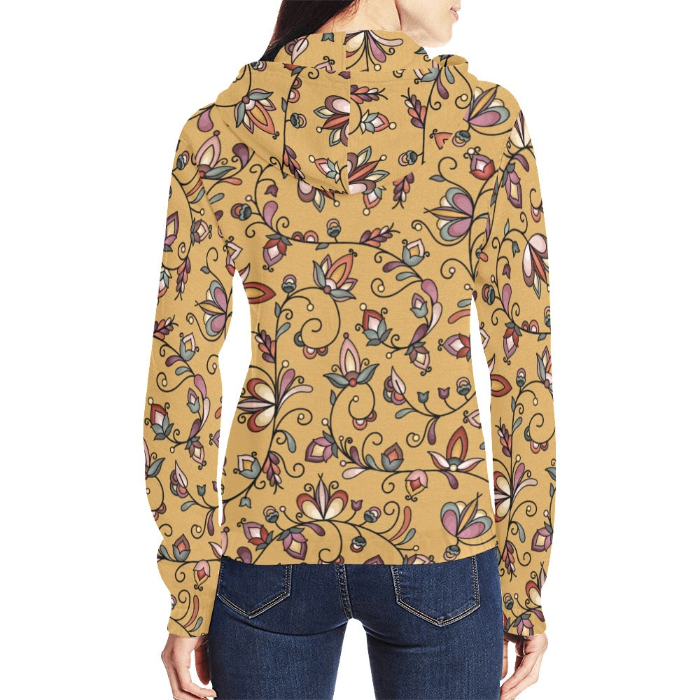 Burnt Sky Petals Gold Full Zip Hoodie for Women