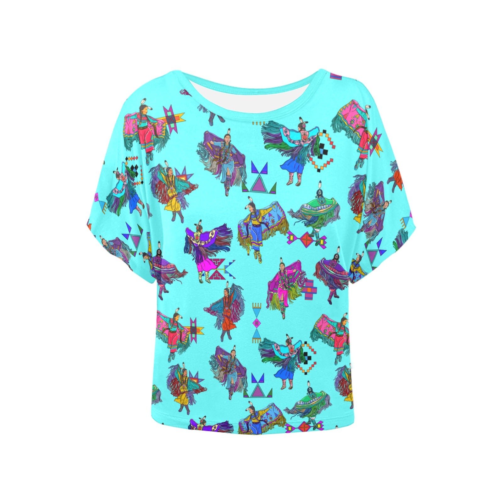 Women's Fancy Dancers Turquoise Women's Batwing-Sleeved Blouse T shirt