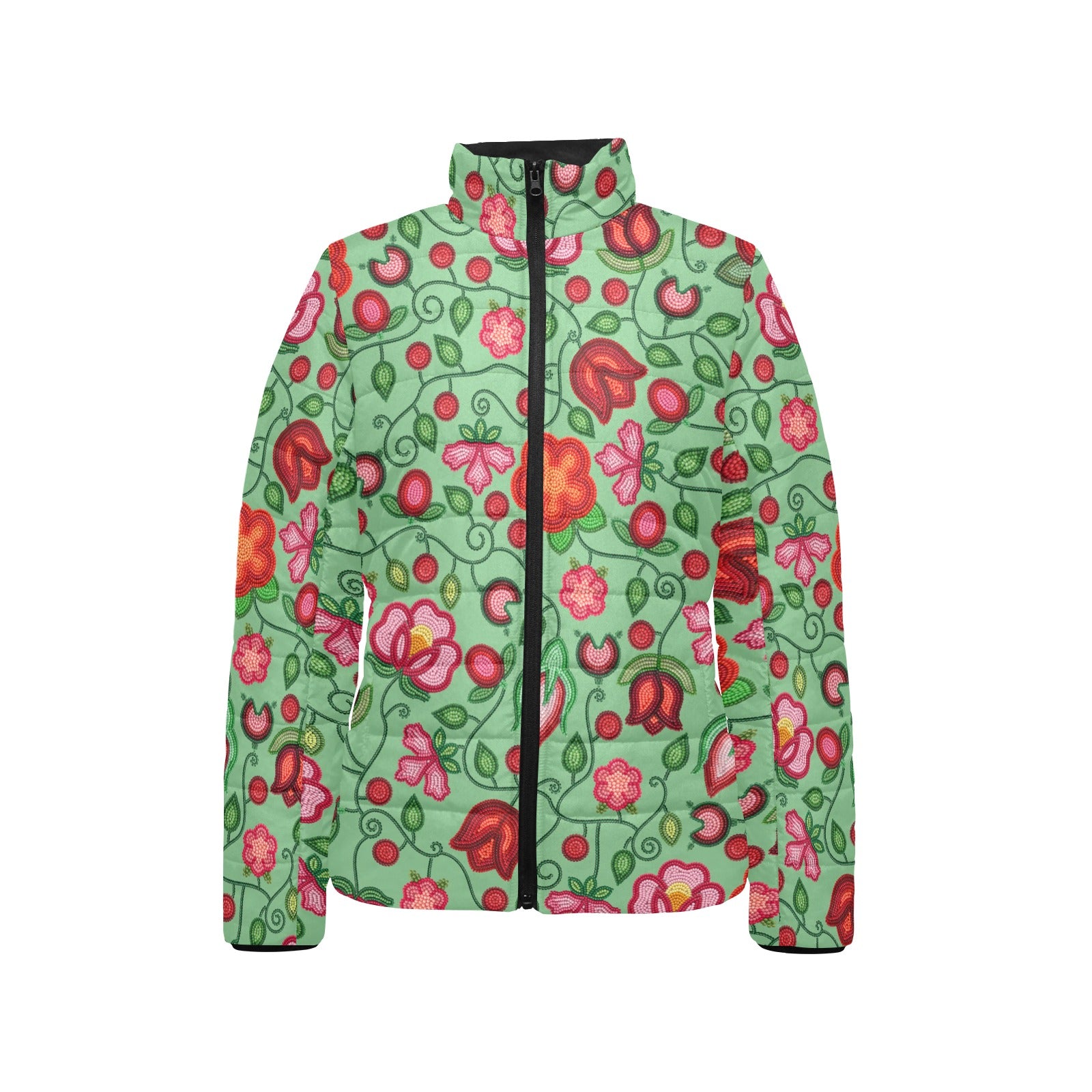 Rose Reverie Green Women's Stand Collar Padded Jacket