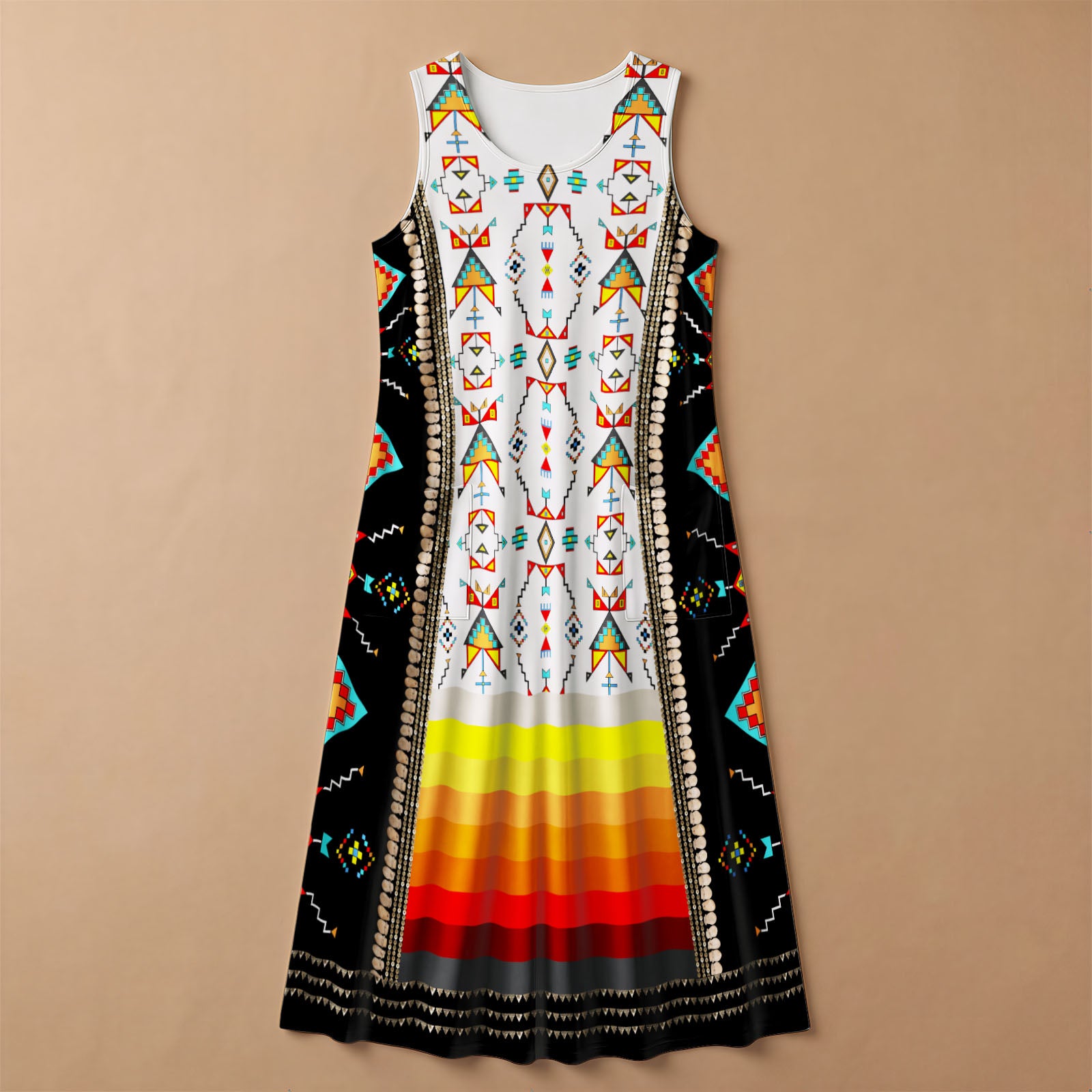 Sentinel of the Plains White 1 Women's Sleeveless Long Dress