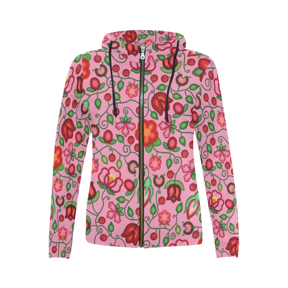 Rose Reverie Pink Full Zip Hoodie for Women