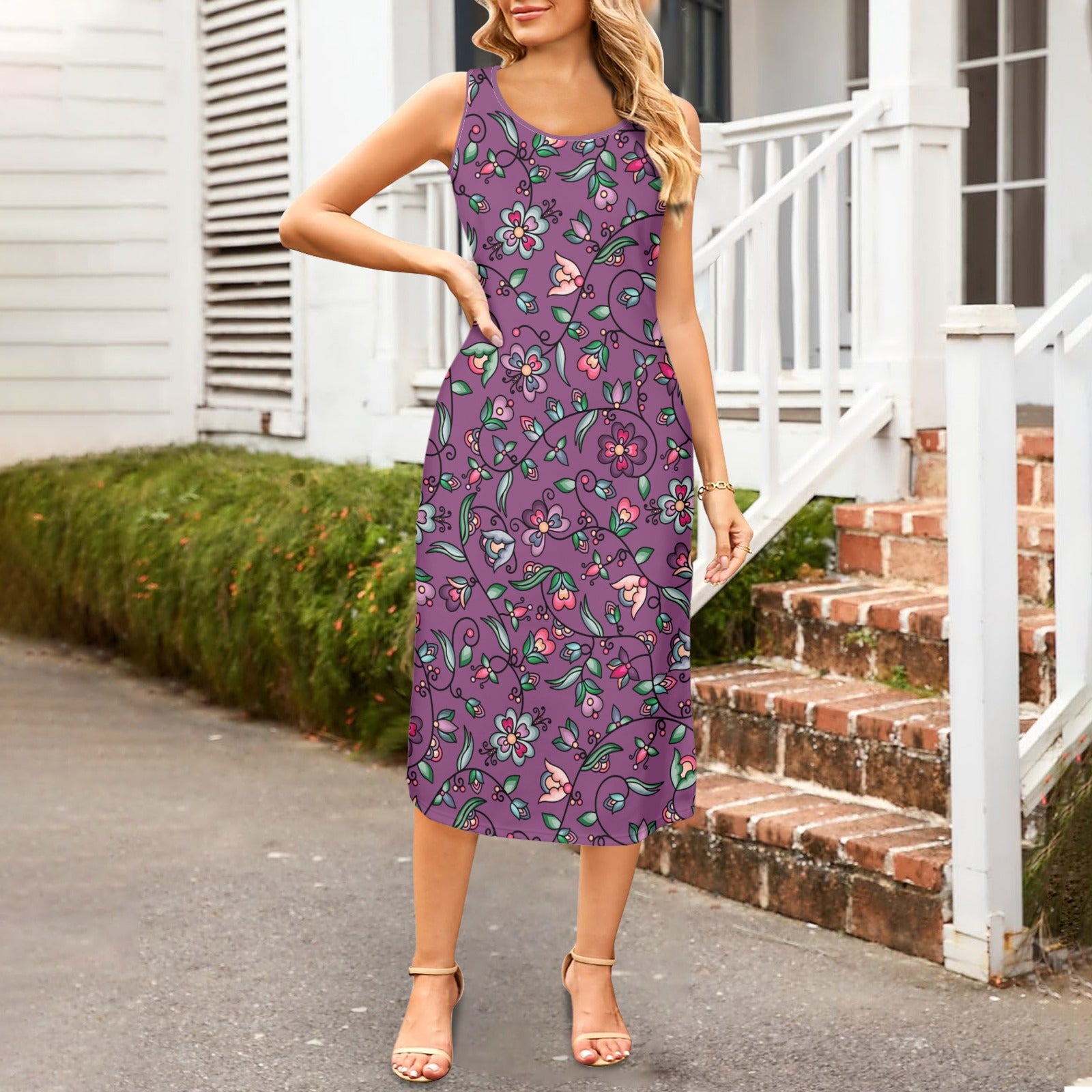 Amber Evening Garland Purple Phaedra Sleeveless Open Fork Long Dress