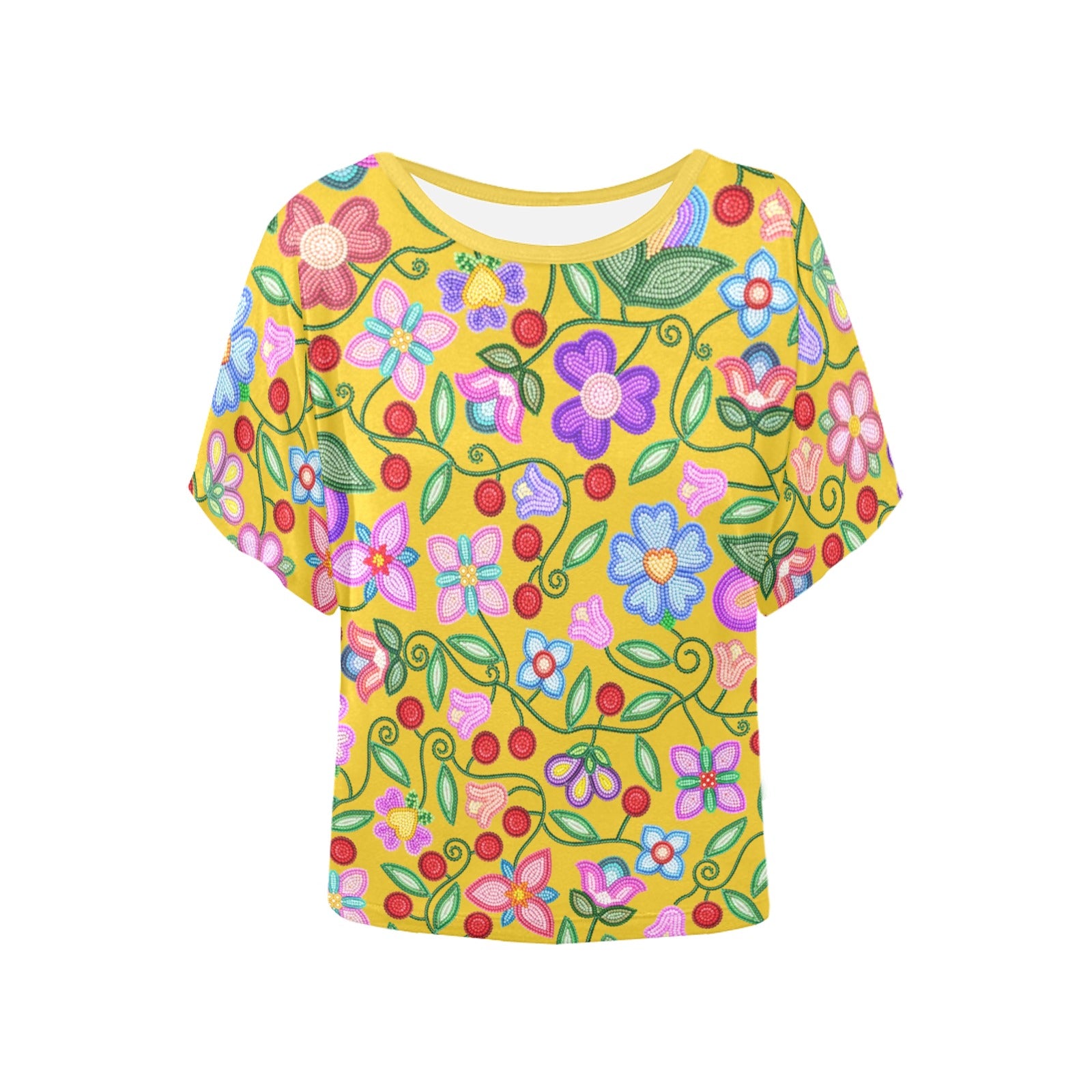 Petal Harmony Ochre Women's Batwing-Sleeved Blouse T-shirt