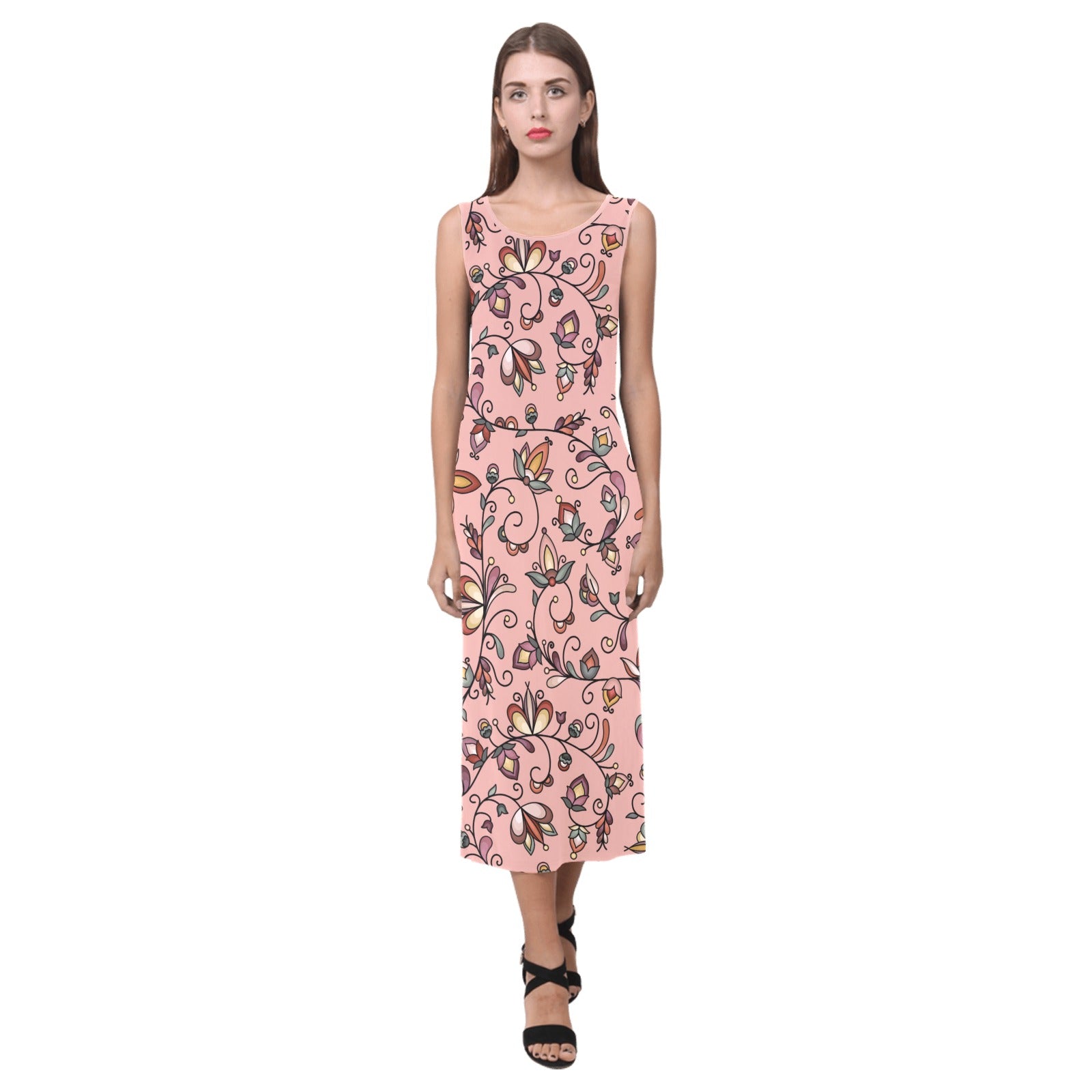 Burnt Sky Petals Peach Phaedra Sleeveless Open Fork Long Dress