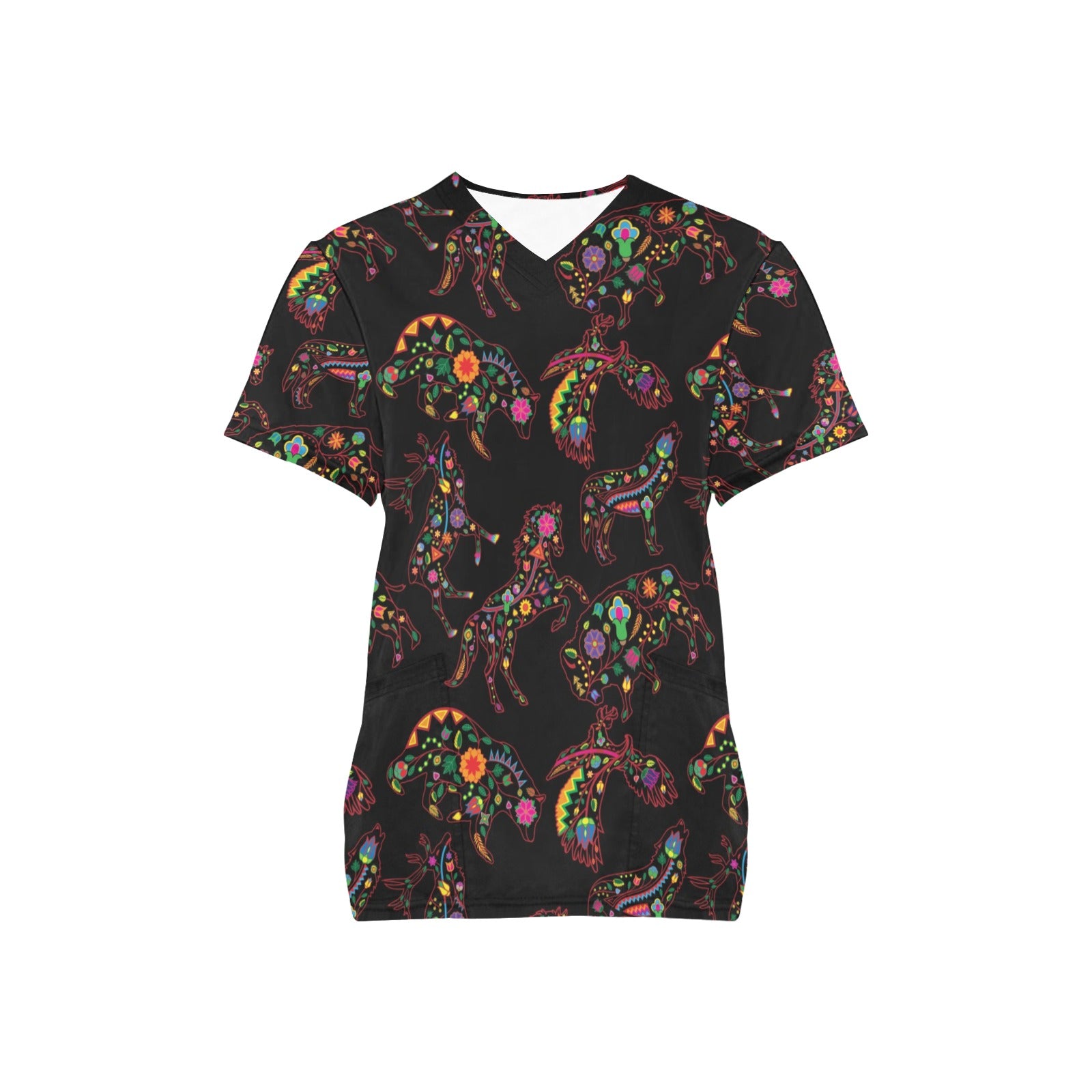 Neon Floral Animals Scrub Top