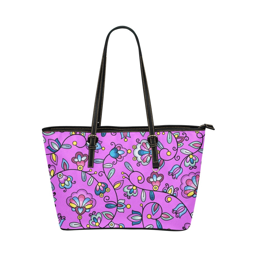 Autumn Bundle Blessing Purple Leather Tote Bag/Large