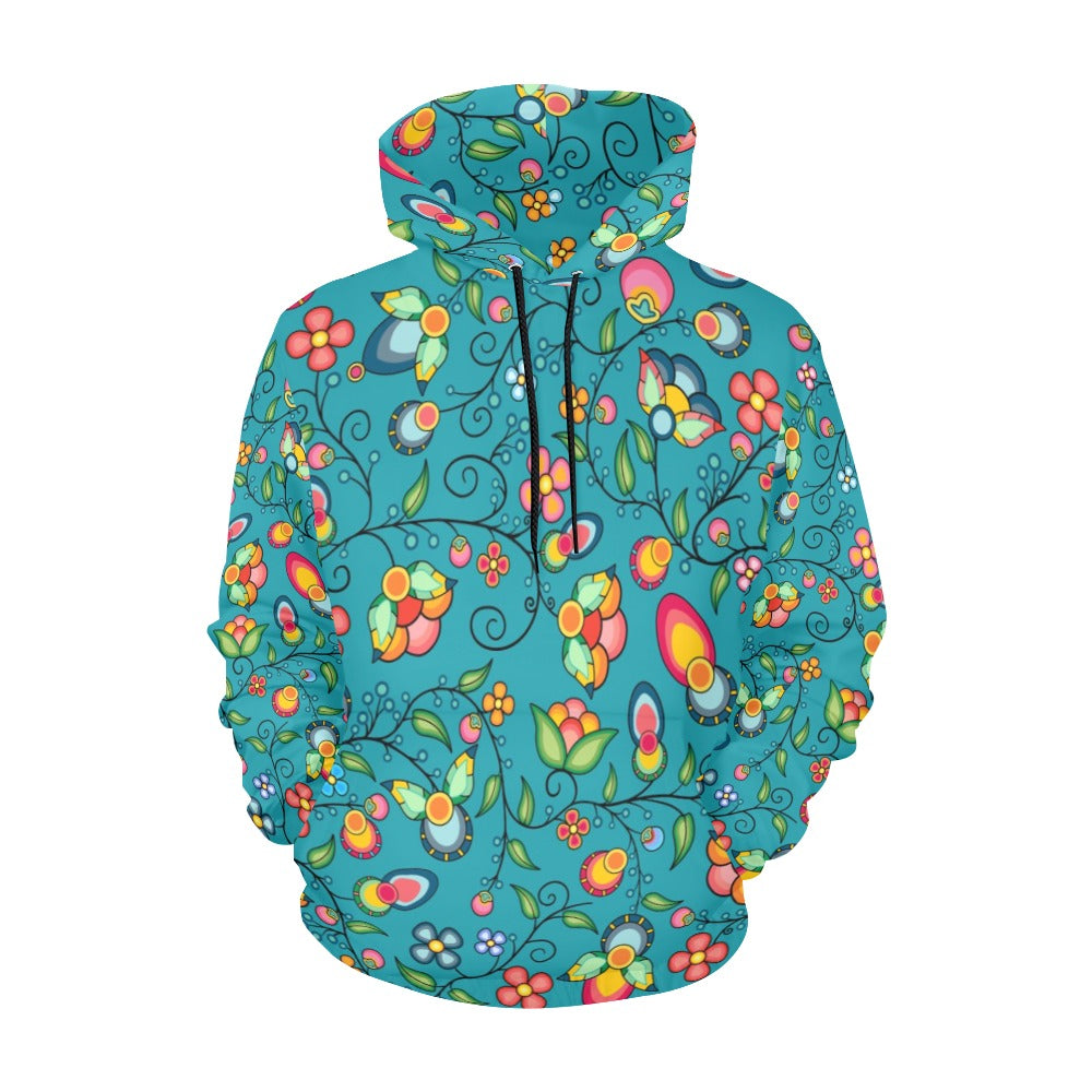 Floral Bounty Teal Hoodie for Women (USA Size)