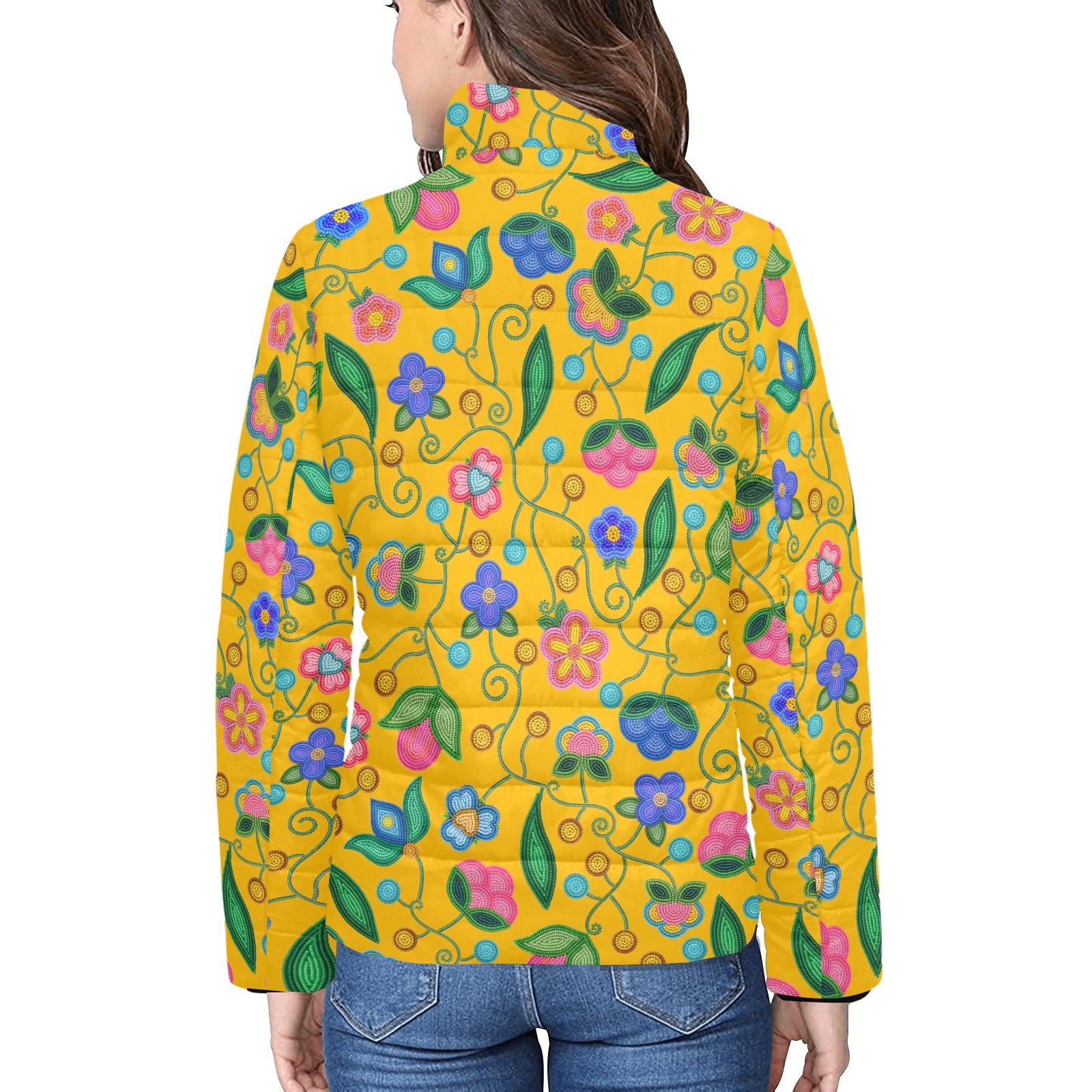 Skyberry Serenade Yellow Women's Stand Collar Padded Jacket