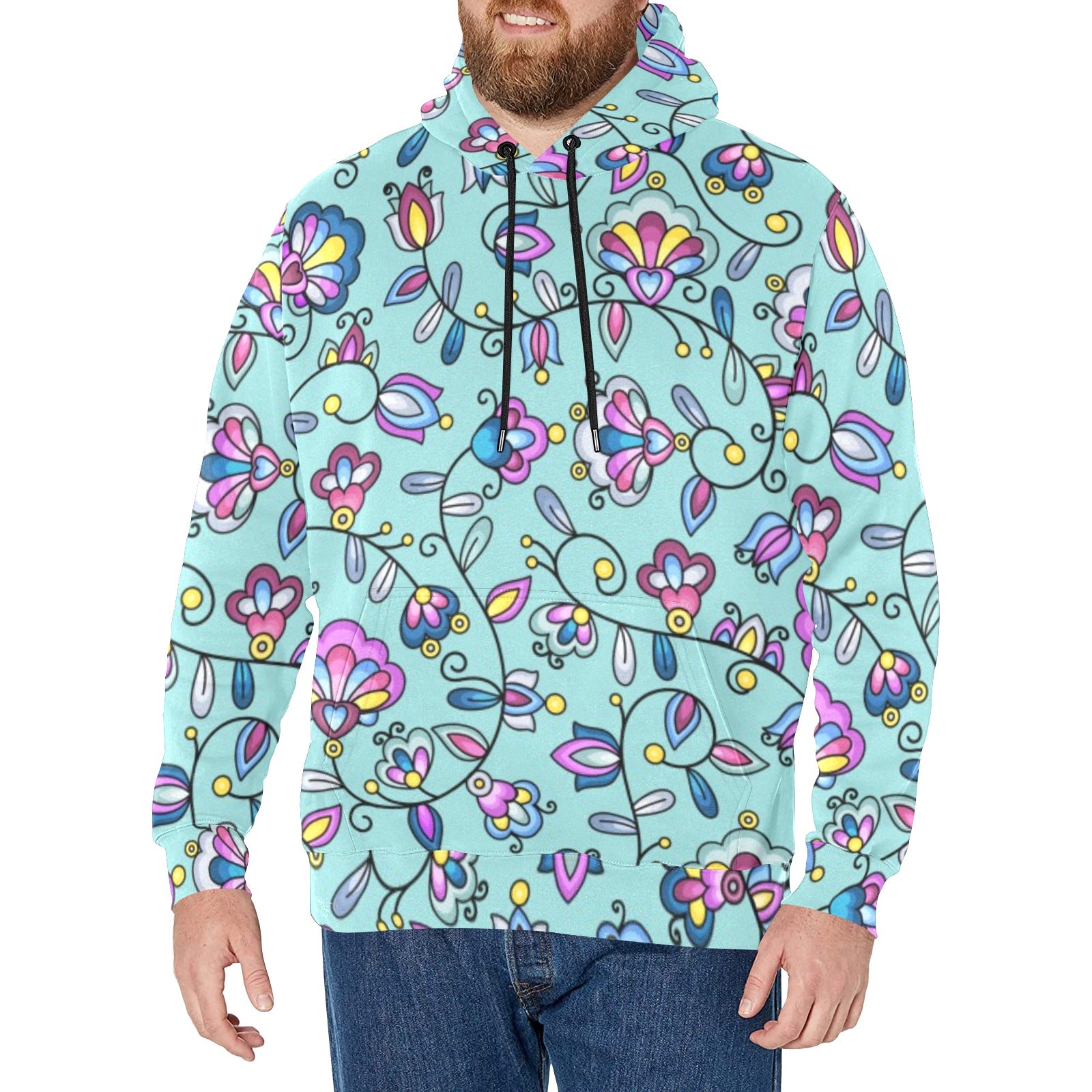 Autumn Bundle Blessing Turquoise Men's Long Sleeve Fleece Hoodie