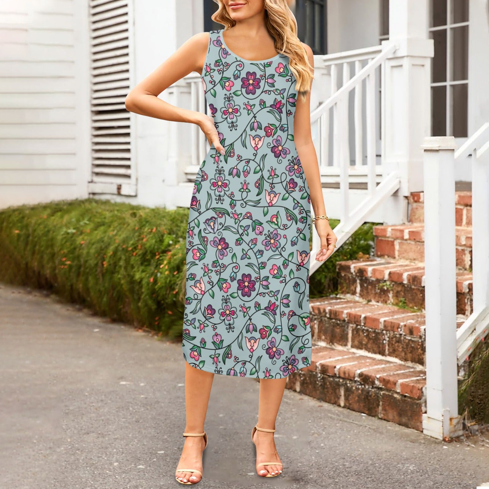 Amber Evening Garland Turquoise Phaedra Sleeveless Open Fork Long Dress