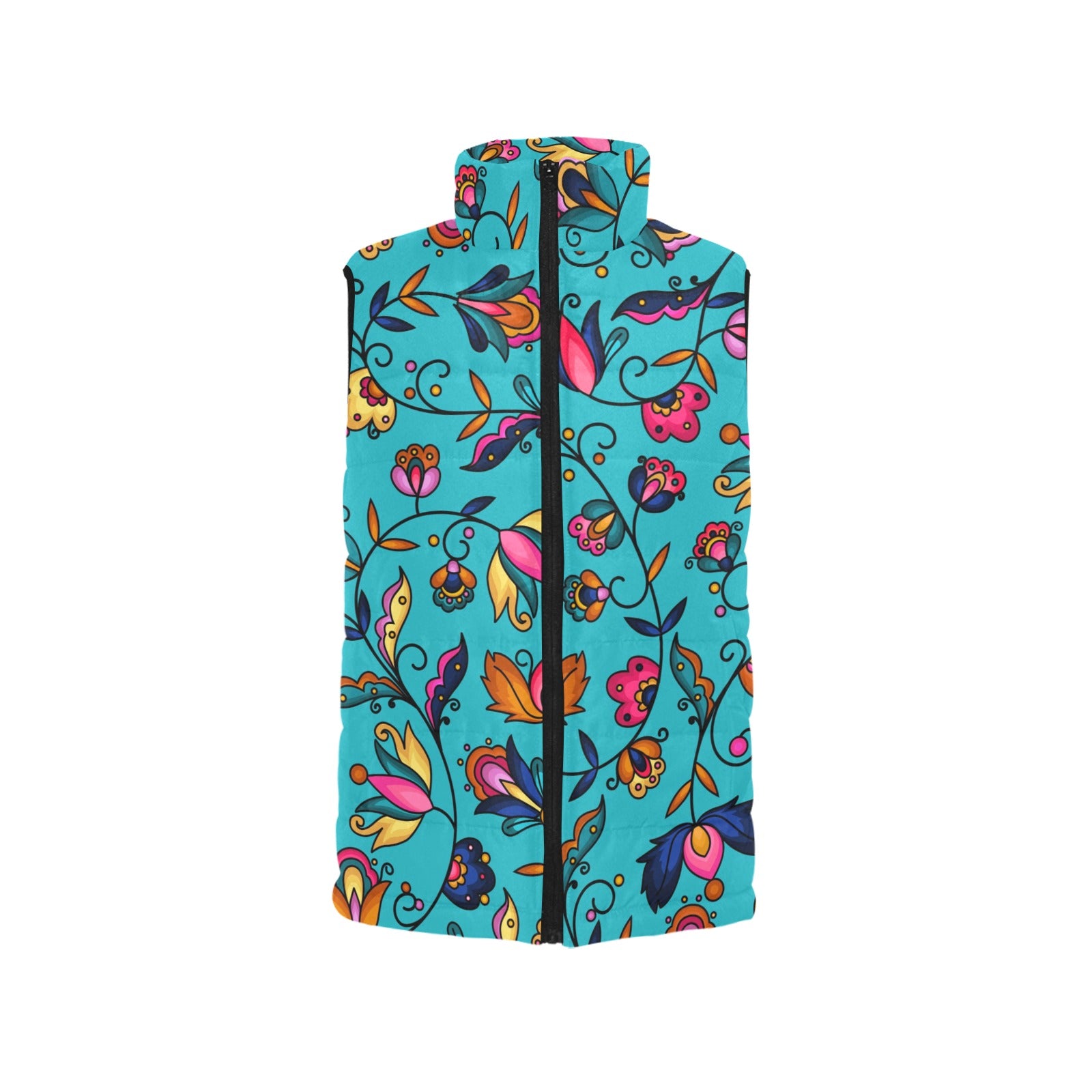 Copper Prairie Petals Turquoise Women's Padded Vest Jacket