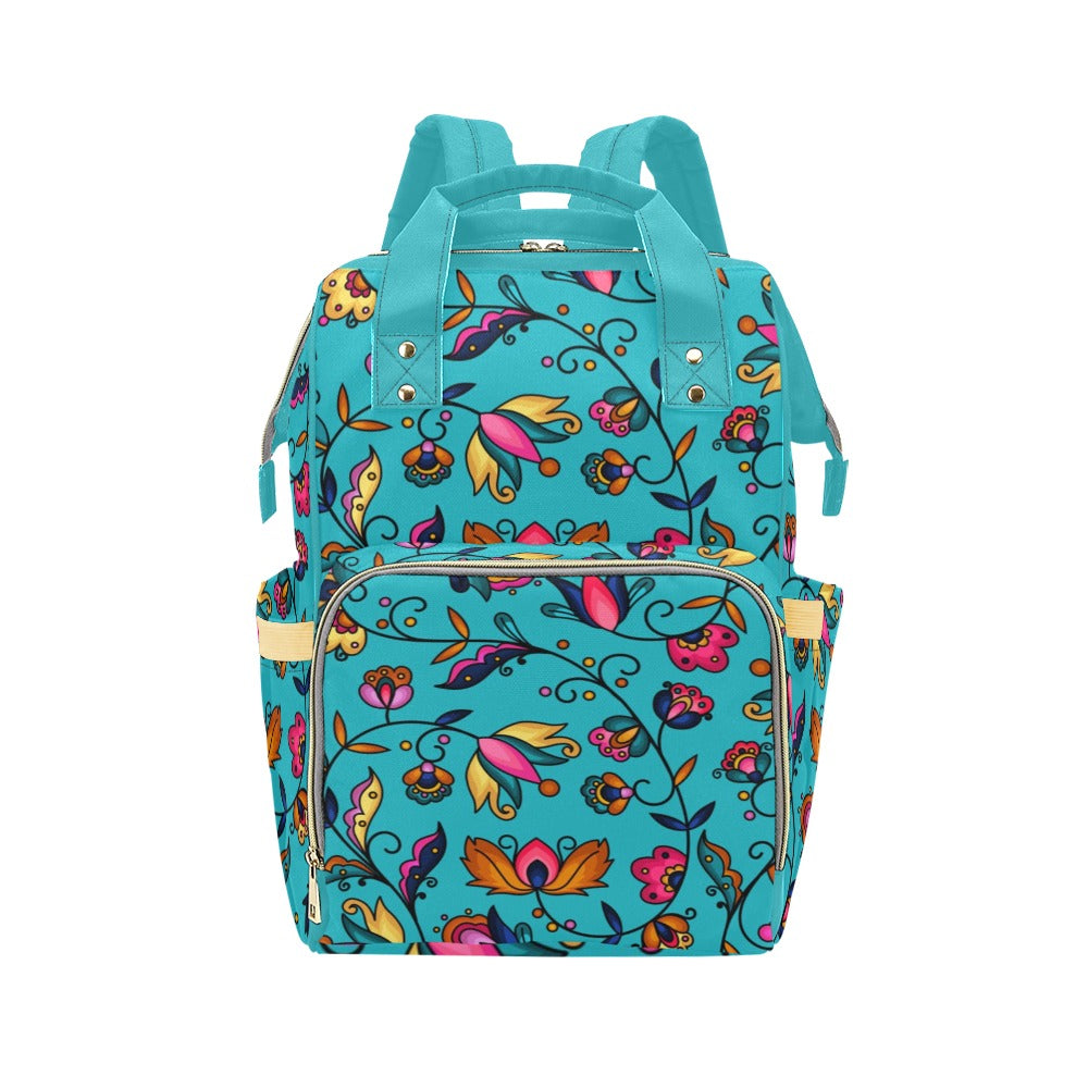 Copper Prairie Petals Turquoise Multi-Function Diaper Backpack/Diaper Bag