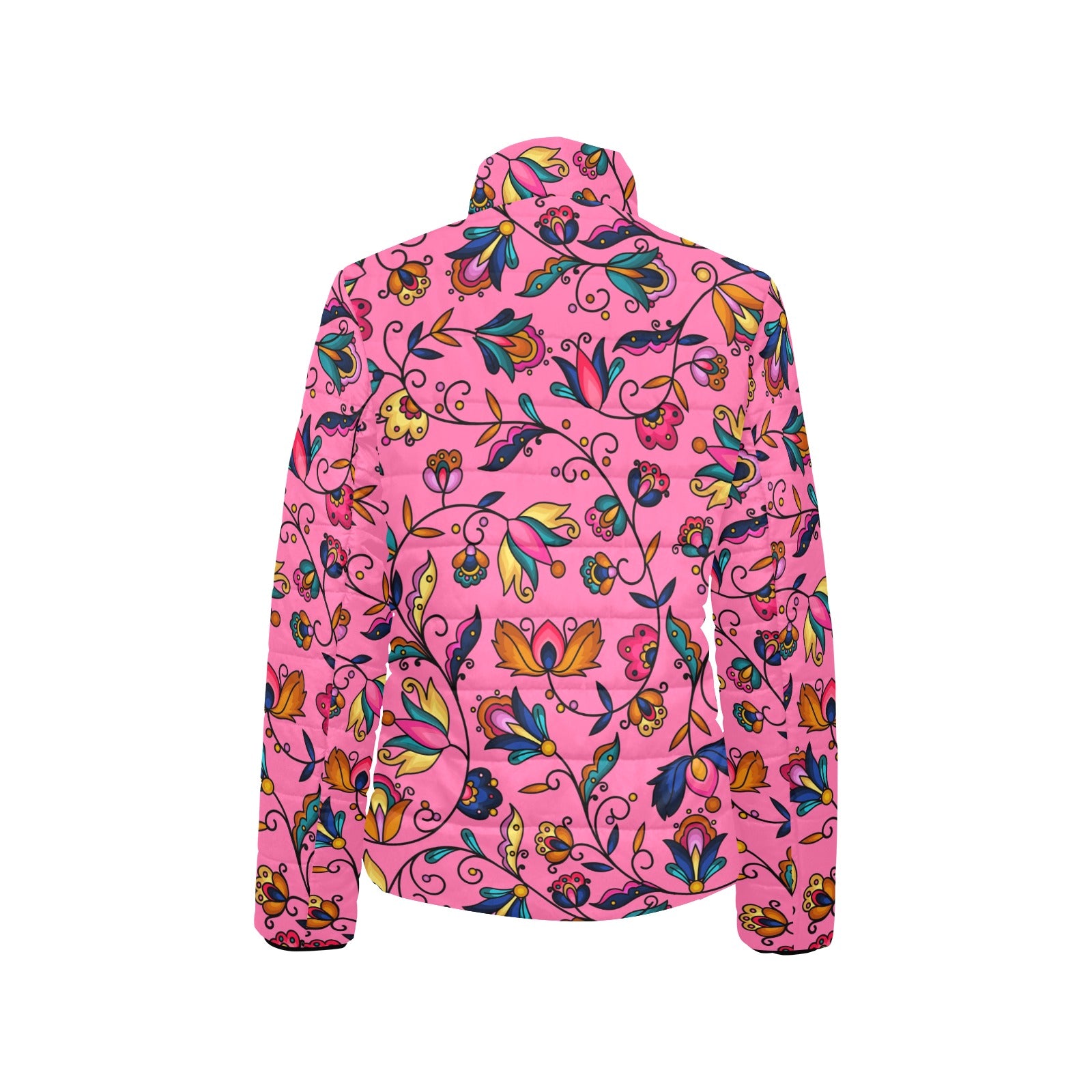 Copper Prairie Petals Pink Women's Stand Collar Padded Jacket