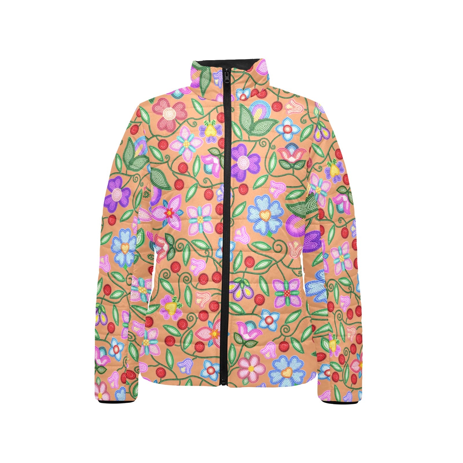 Petal Harmony Terracotta Women's Stand Collar Padded Jacket (Model H41)