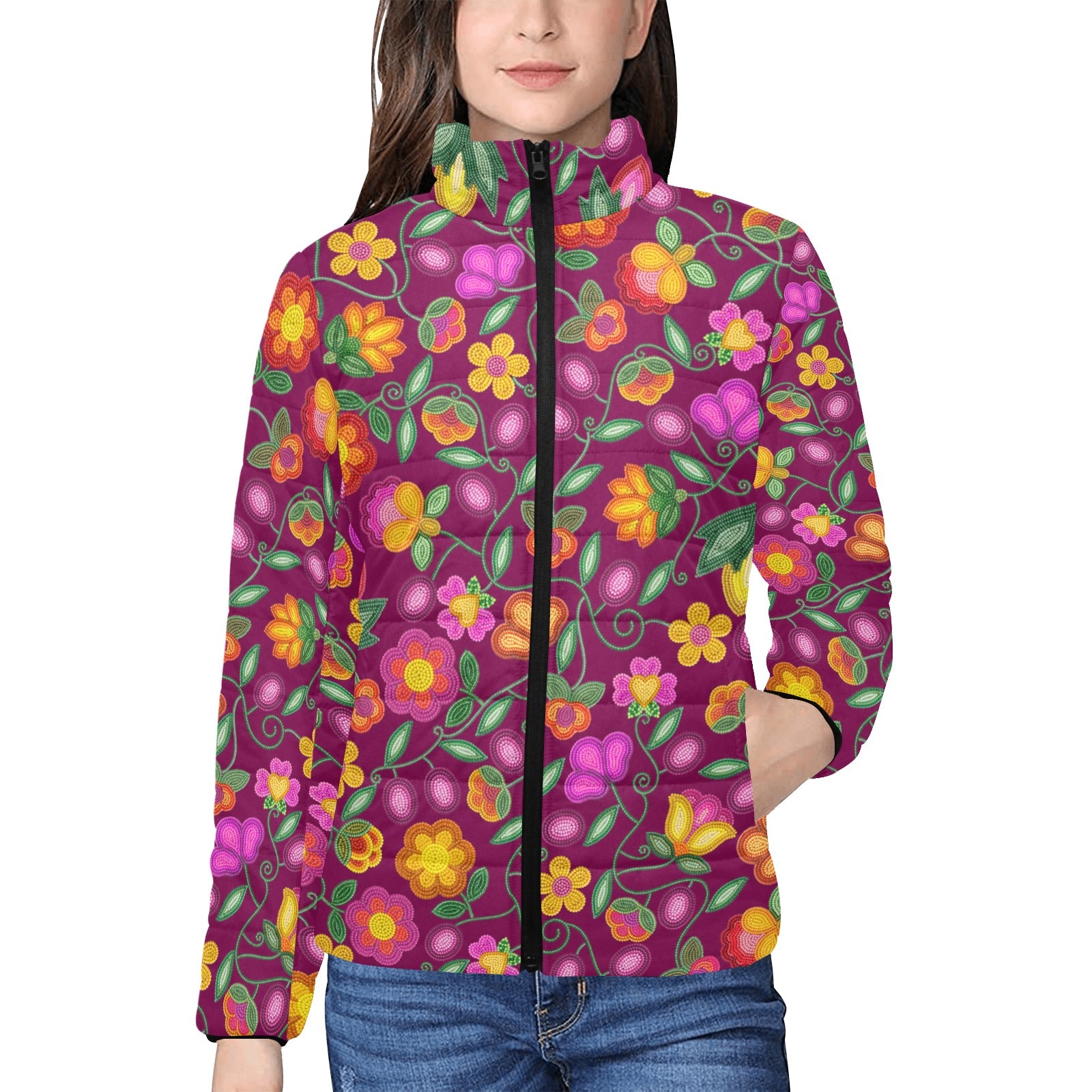 Boreal Bounty Dark Magenta Women's Stand Collar Padded Jacket