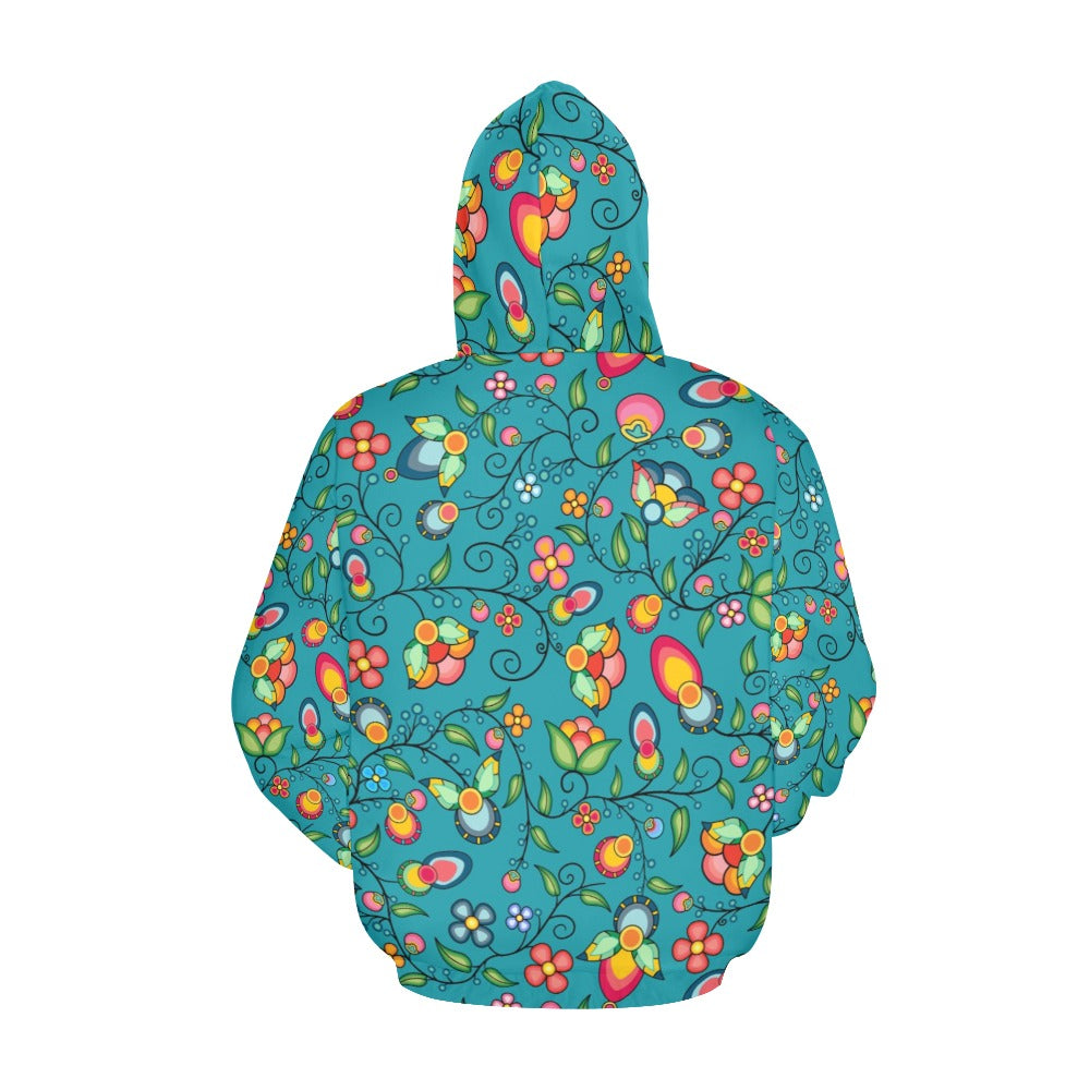 Floral Bounty Teal Hoodie for Women (USA Size)