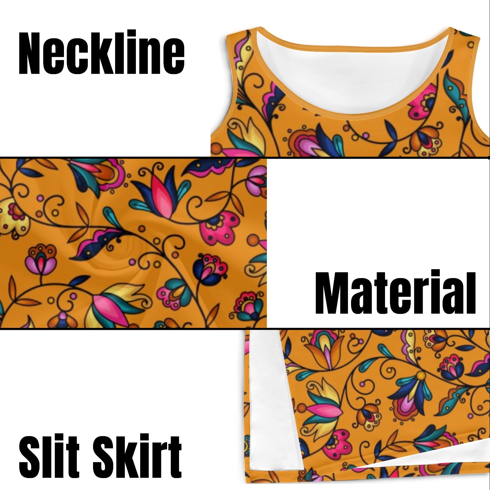 Copper Prairie Petals Orange Phaedra Sleeveless Open Fork Long Dress