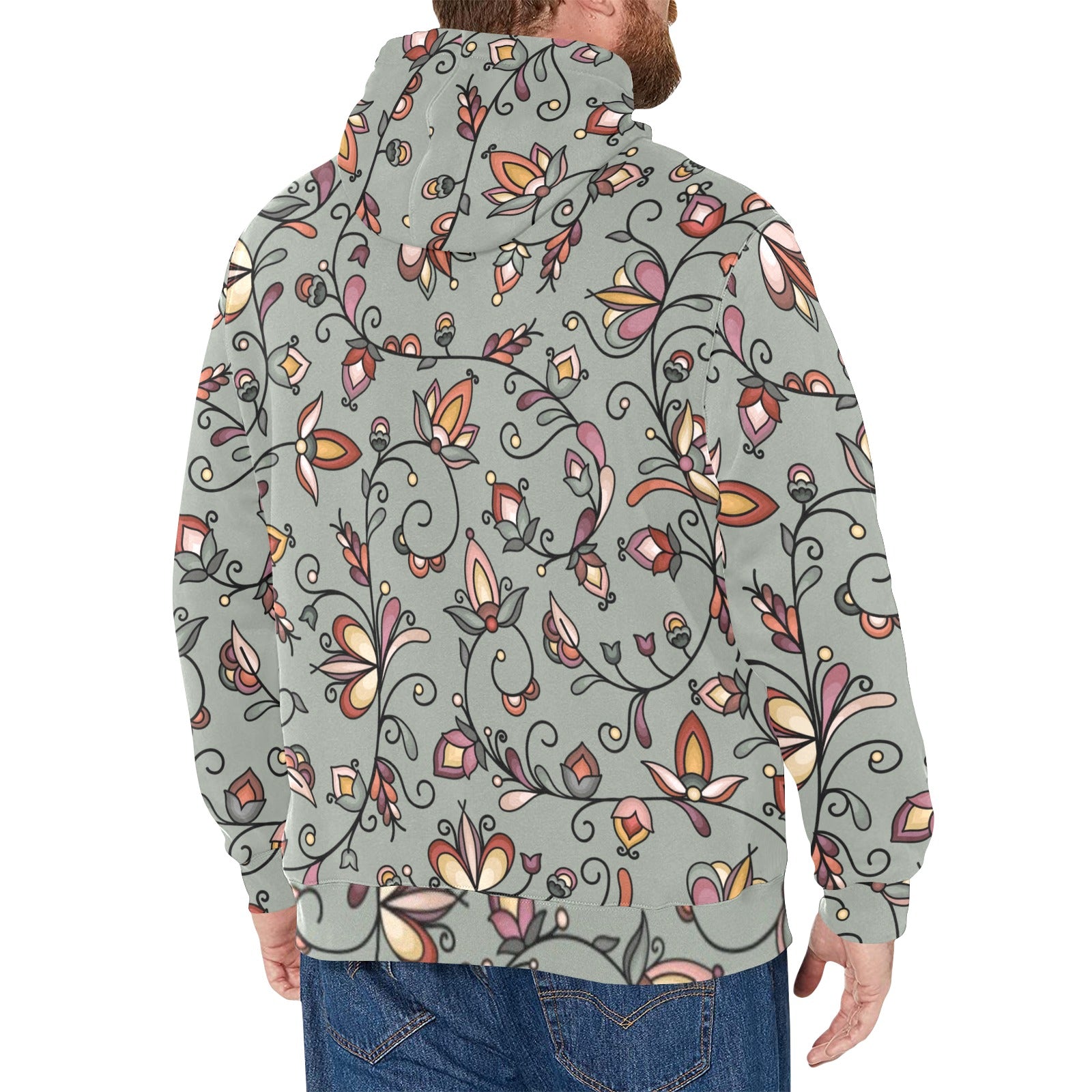 Burnt Sky Petals Green Men's Long Sleeve Fleece Hoodie