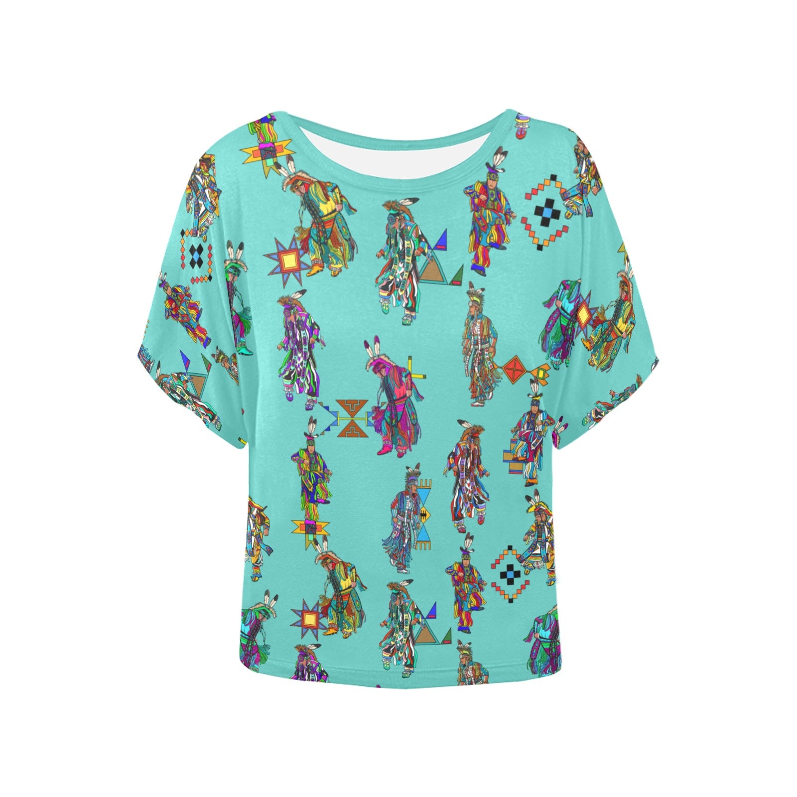Men's Grass Dancers Eggshell Blue Women's Batwing-Sleeved Blouse T shirt