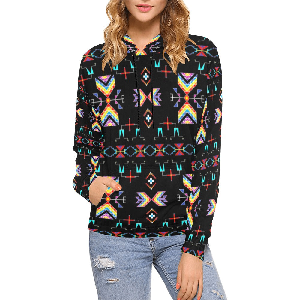 Rainy Chief Rainbow Black Hoodie for Women (USA Size)