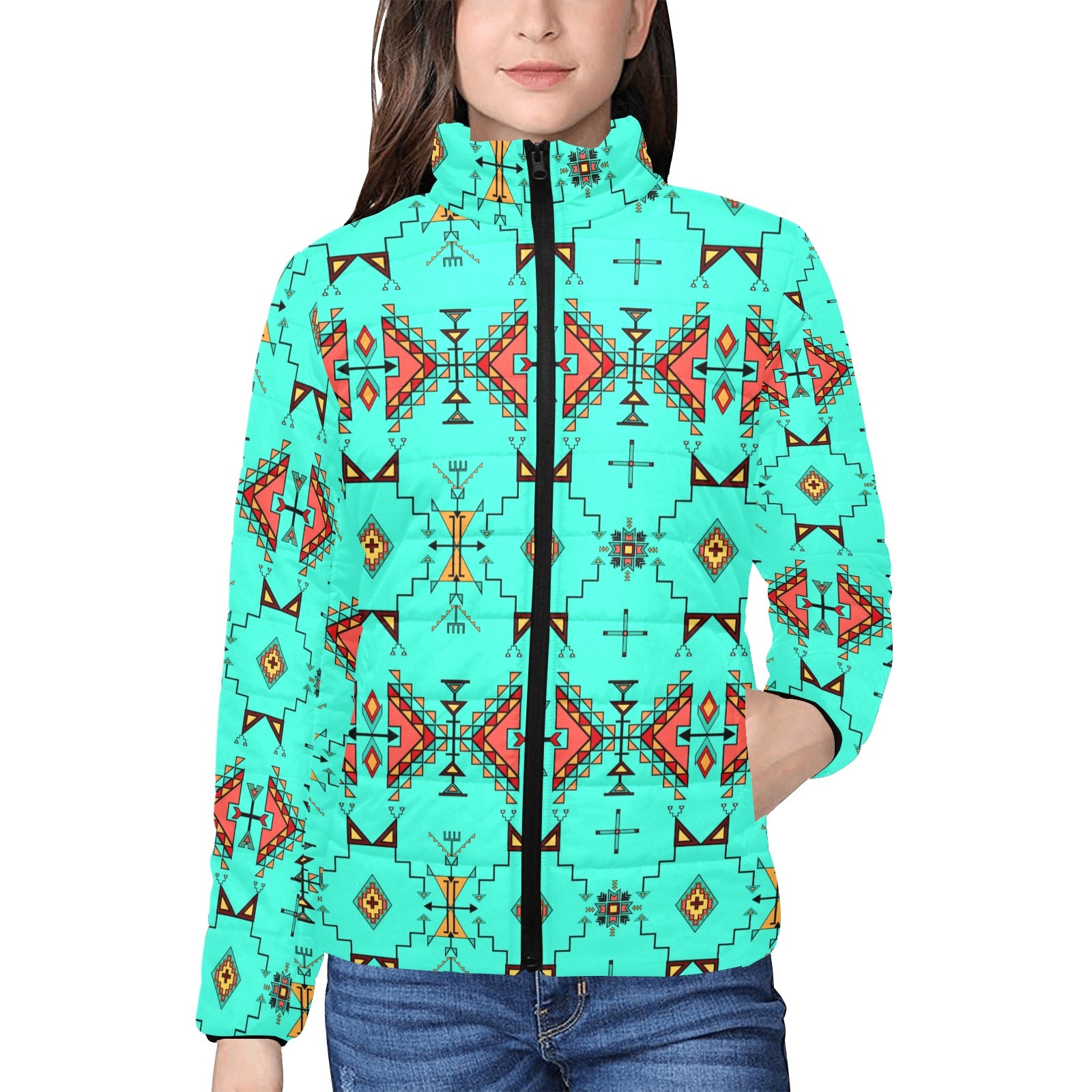 Thunder Flight Turquoise Women's Stand Collar Padded Jacket